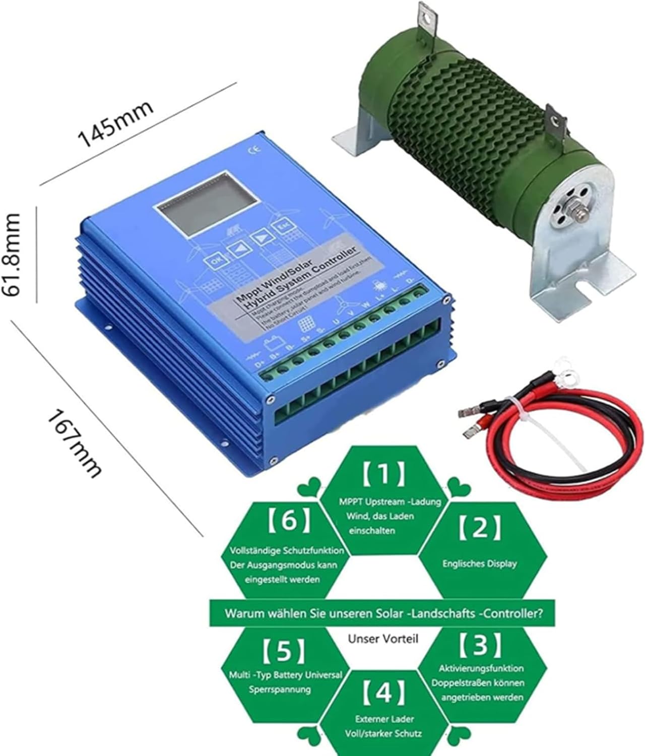 6000W MPPT Solar Charge Controller, with LCD Display 12V/24V Wind Charge Controller Solar Panel Battery Regulator Suitable for Wind Solar Panels(Blue) ,12V
