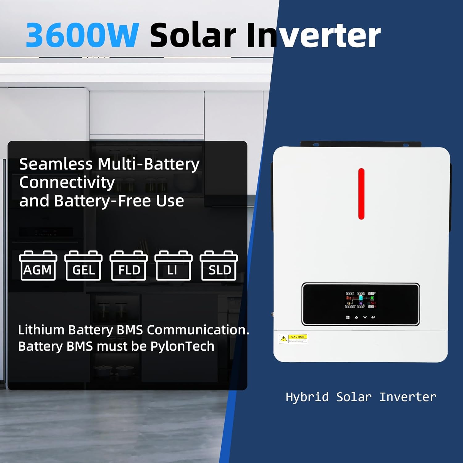 3600W Solar Inverter 24VDC to 110V/120VAC, All-in-One Pure Sine Wave Hybrid Solar Inverter with 120A MPPT Charge Controller, Ideal for Home & Outdoor Use
