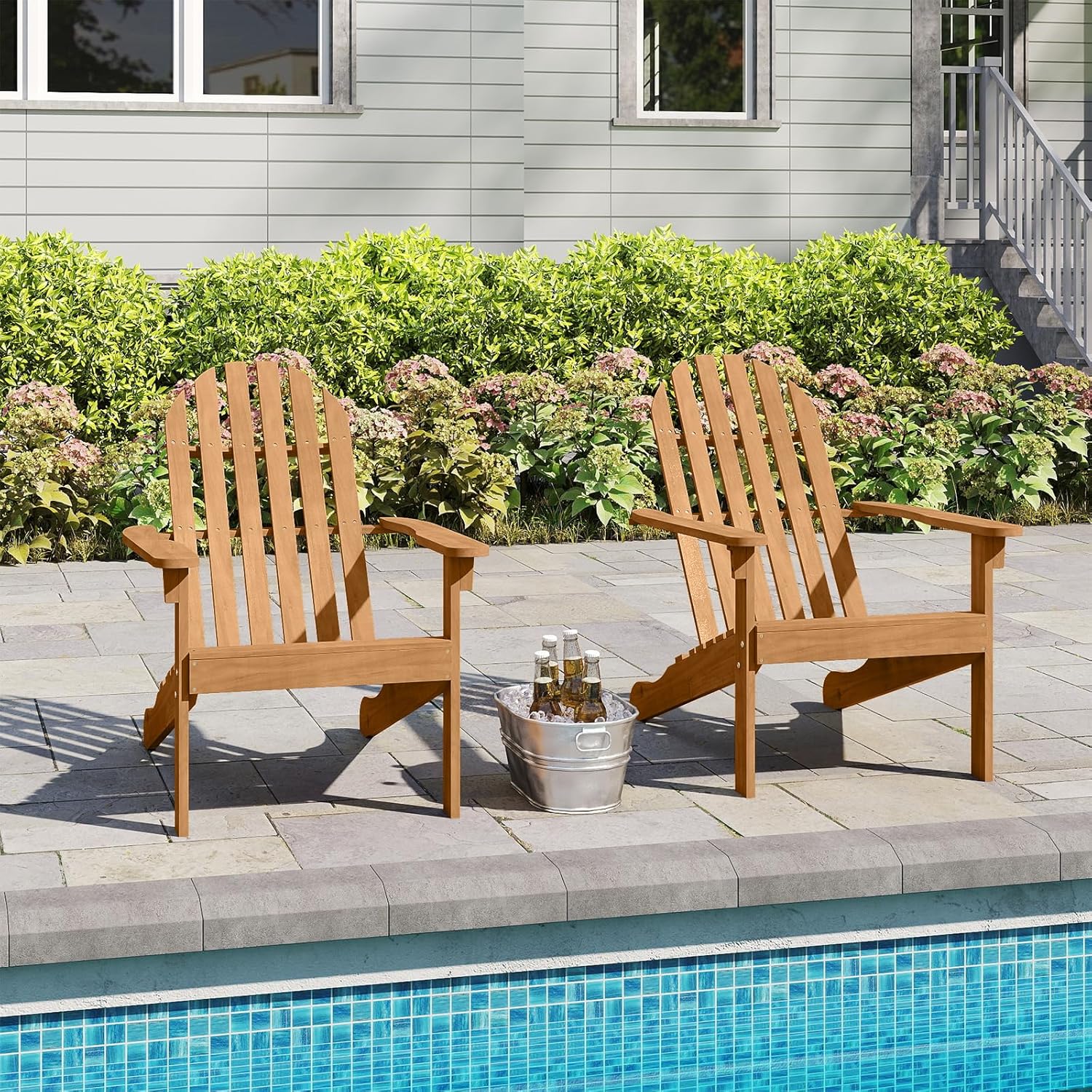 Tangkula Outdoor Adirondack Chair, Solid Acacia Wood Fire Pit Chair with Inclined Backrest, Curved Seat & Wide Armrests, Wooden Lawn Chair for Porch, Patio, Garden, Backyard, Deck (4, Natural)