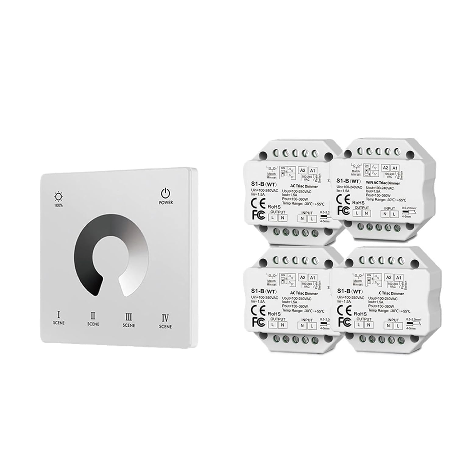 AC thyristor LED dimmer Push Button Switch 110V 220V 230V(4xS1-B(WT) TW1 W)