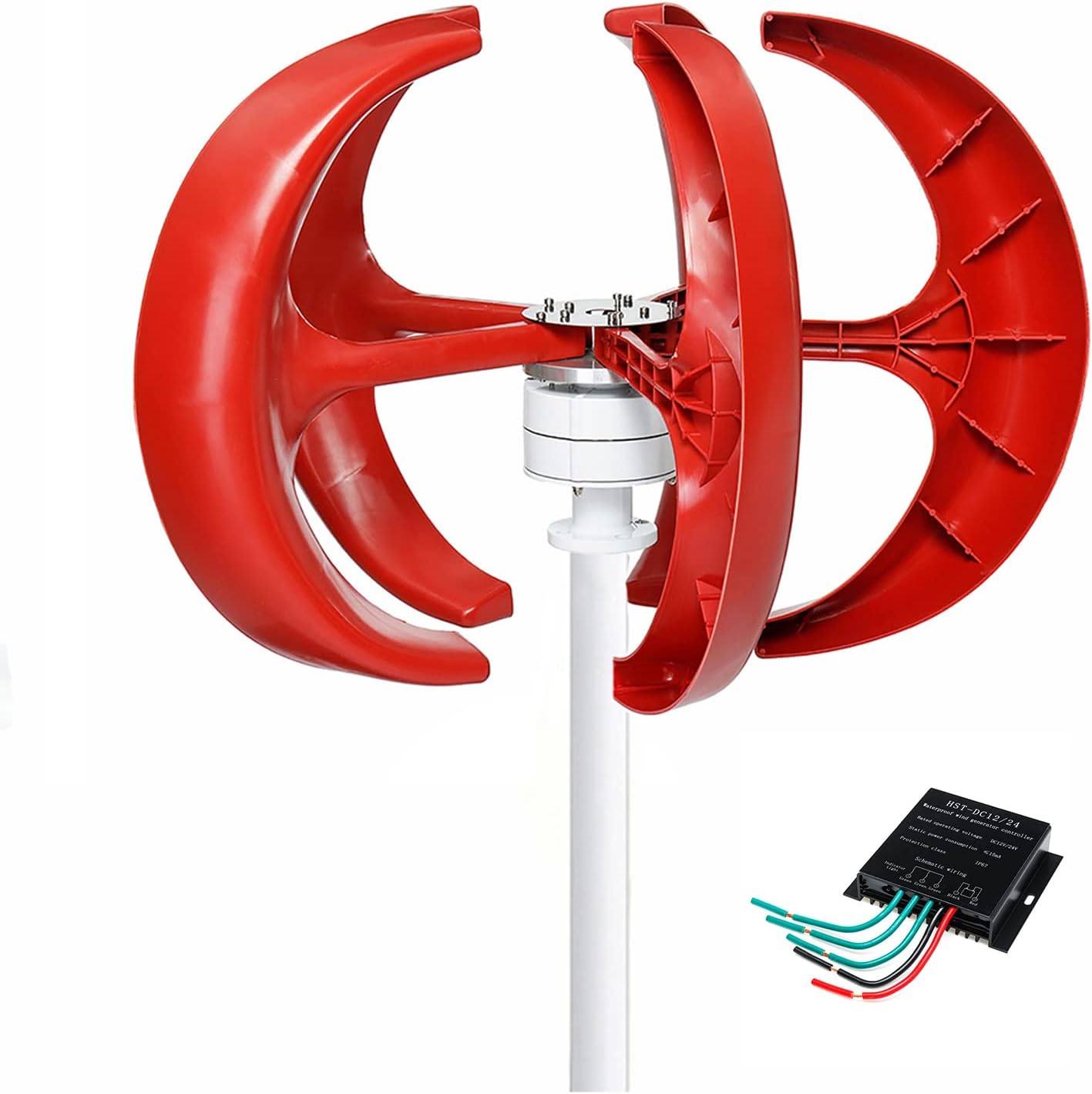 9000W 3 Phase AC Permanent Magnet Generator, 220V 48V 24V 12V 5 Blade Wind Generator Wind Turbine Kit with Controller for Hybrid Wind Solar System (Red)