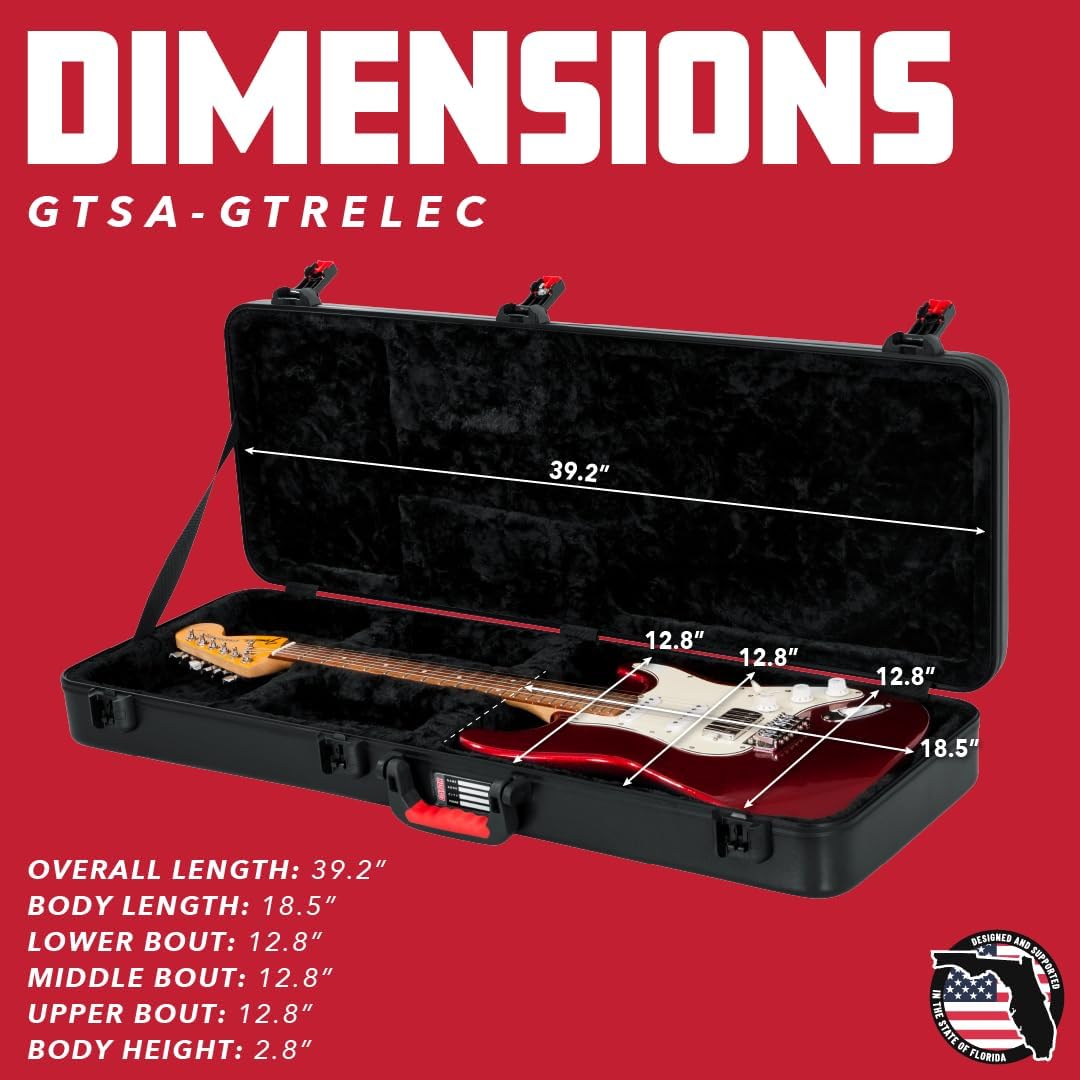 Gator Cases Molded Flight Case for Strat/Tele Style Electric Guitars with TSA Approved Locking Latch, (GTSA-GTRELEC)
