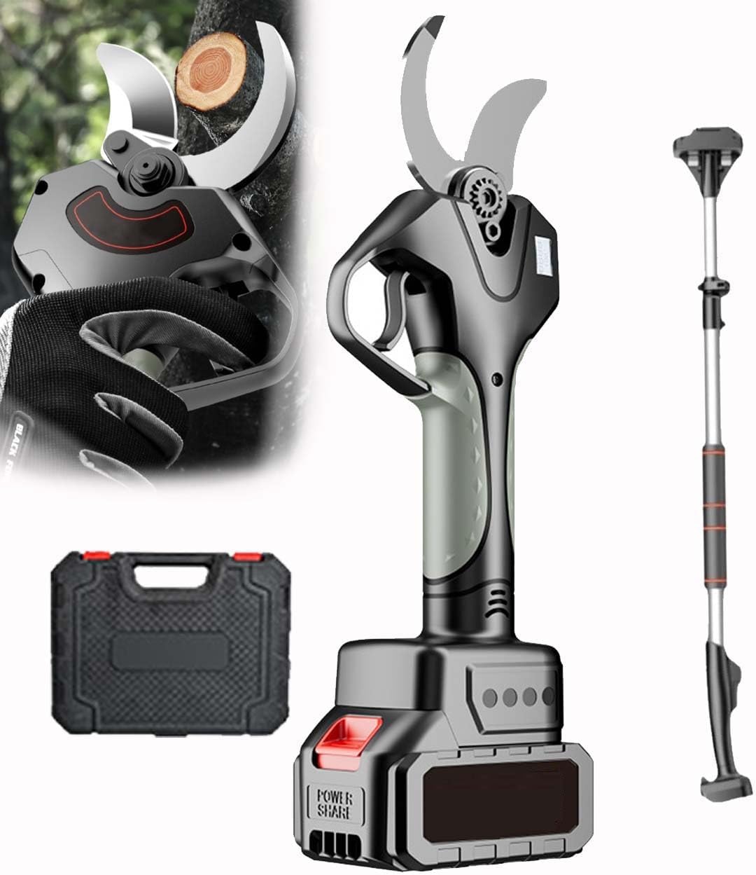 Cordless Electric Tree Cutter with SK5 Blade – Lightweight and Heavy-Duty Pruning Tool for Hedges, Bushes, and Thick Branches – Ideal for Landscaping Work(Withpole)