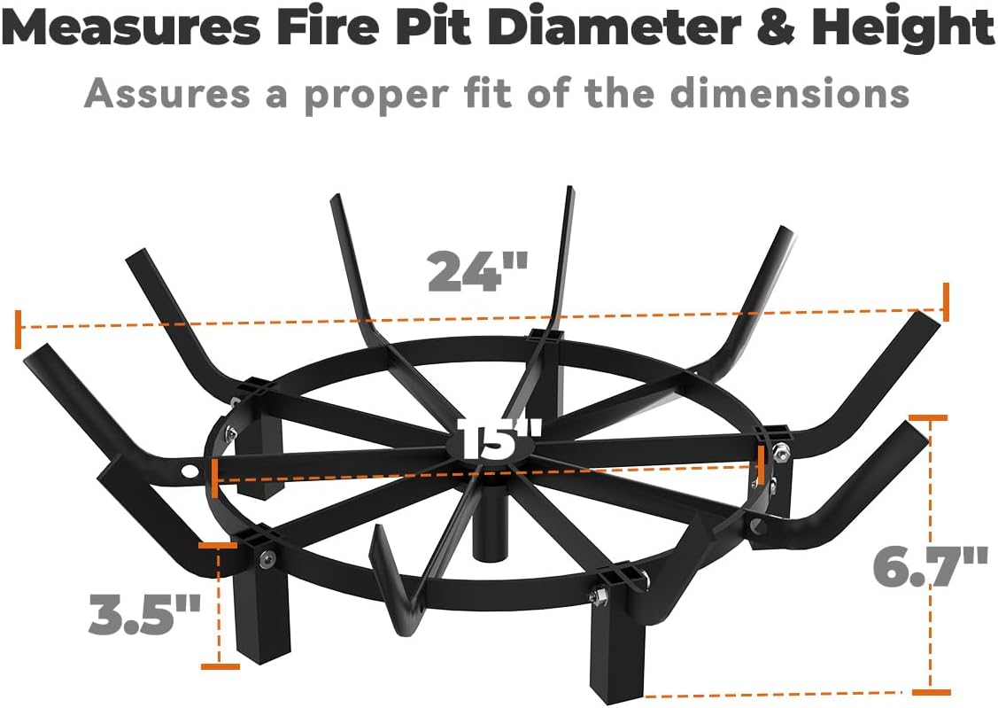 24 Inch Round Fire Pit Grate & 17 Inch Trapezoid Vertical FirePits for Outside Patio, Beach and Campfire, Black