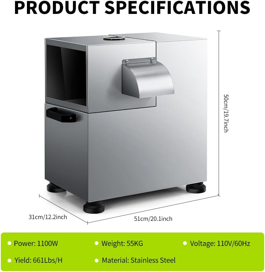 BOOROS Commercial Sugar Cane Juicer Machine 1100W Electric Sugarcane Juicer 4-Rollers Sugar Cane Machine With 661 Lbs/h Working Efficiency for Restaurants,Hotels,Snack Bars,110V