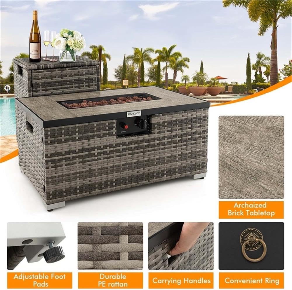 Pemberly Row 32''x 20'' Propane Fire Pit Table Set w/Side Table Tank Gray