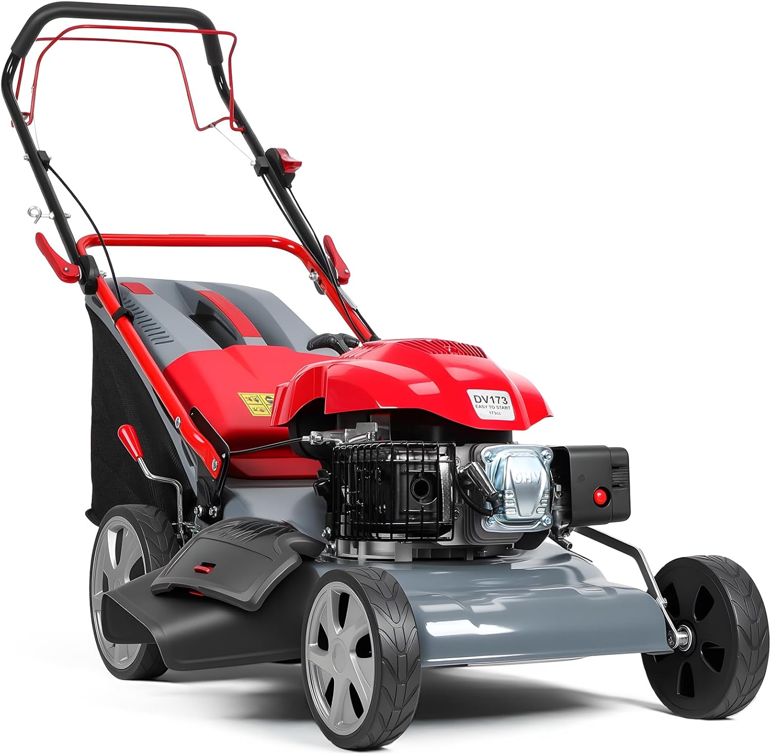 Self-Propelled Lawn Mower, 173cc Gas Powered Walk Behind Mower with 60L Grass Catcher, Adjustable Cutting Height (25-75mm), Rear-Wheel Drive, Easy Start Lawn Mower for Large Yards & Overgrowth (1)