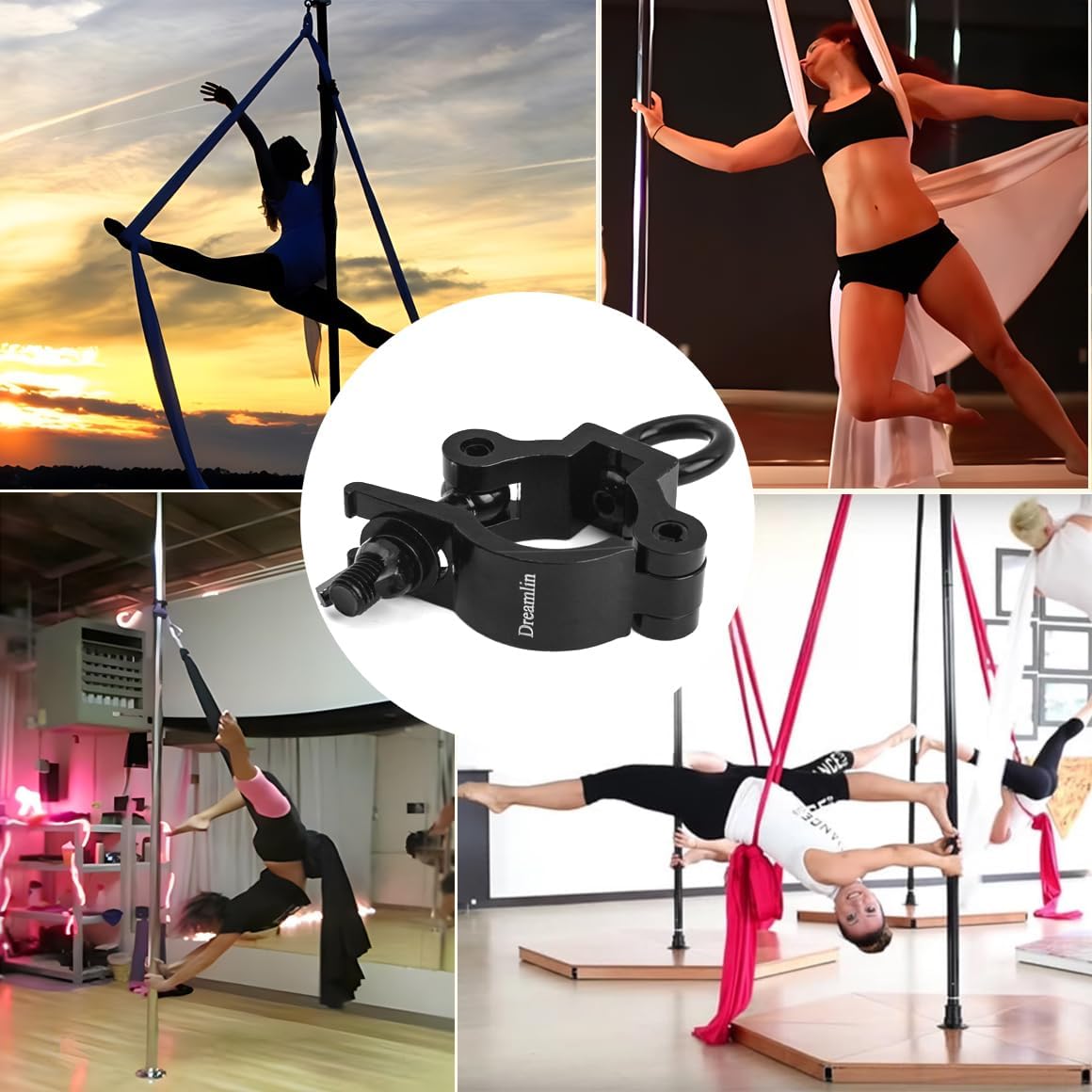 Dreamlin Dance Pole Hanging Clamp for Pole Dancing Accessories and Aerial Silks Silkii Equipment Grip for Flying Pole Dance Swivel Aerial Yoga for Home