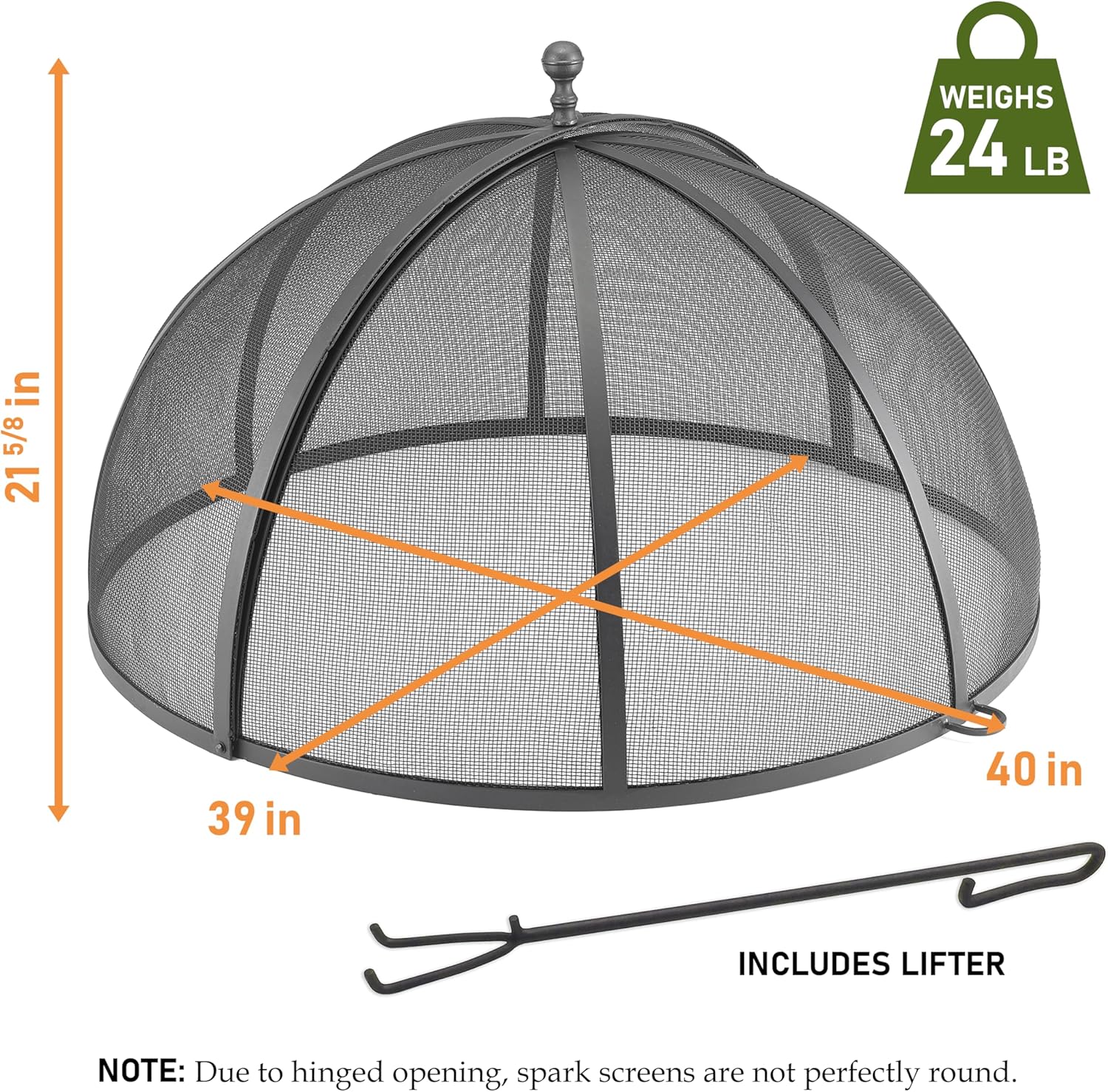 Good Directions 783 Heavy Duty Fire Pit Spark Screen, Includes Heavy Duty Lifter, Hinged for Easy Access, 40 Inch Diameter, Patio, Lawn & Garden