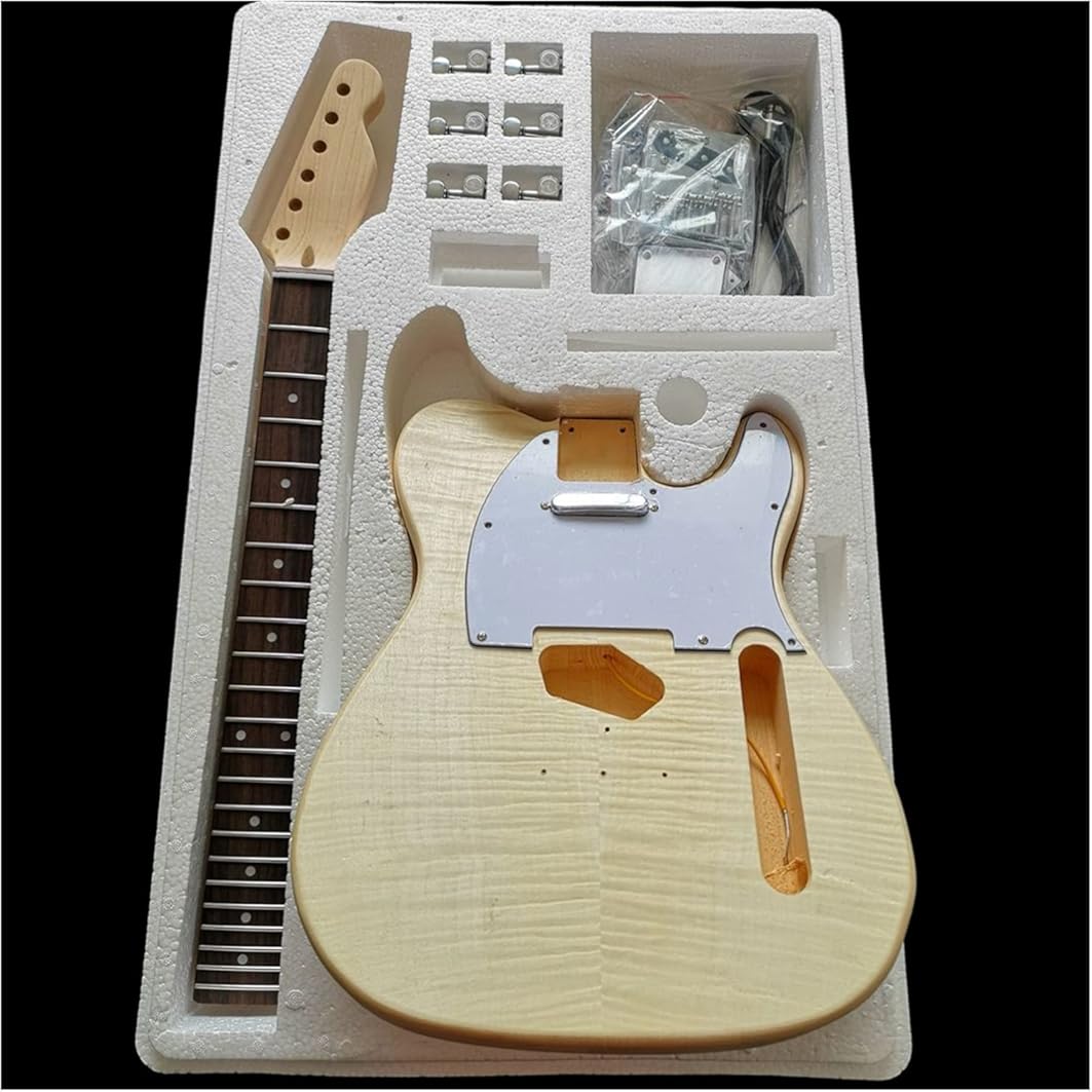 Maple Tiger Pattern Maple Electric Guitar Basswood Body Neck Rosewood Fingerboard DIY Combination Unfinished Guitar Body (Color : 15)