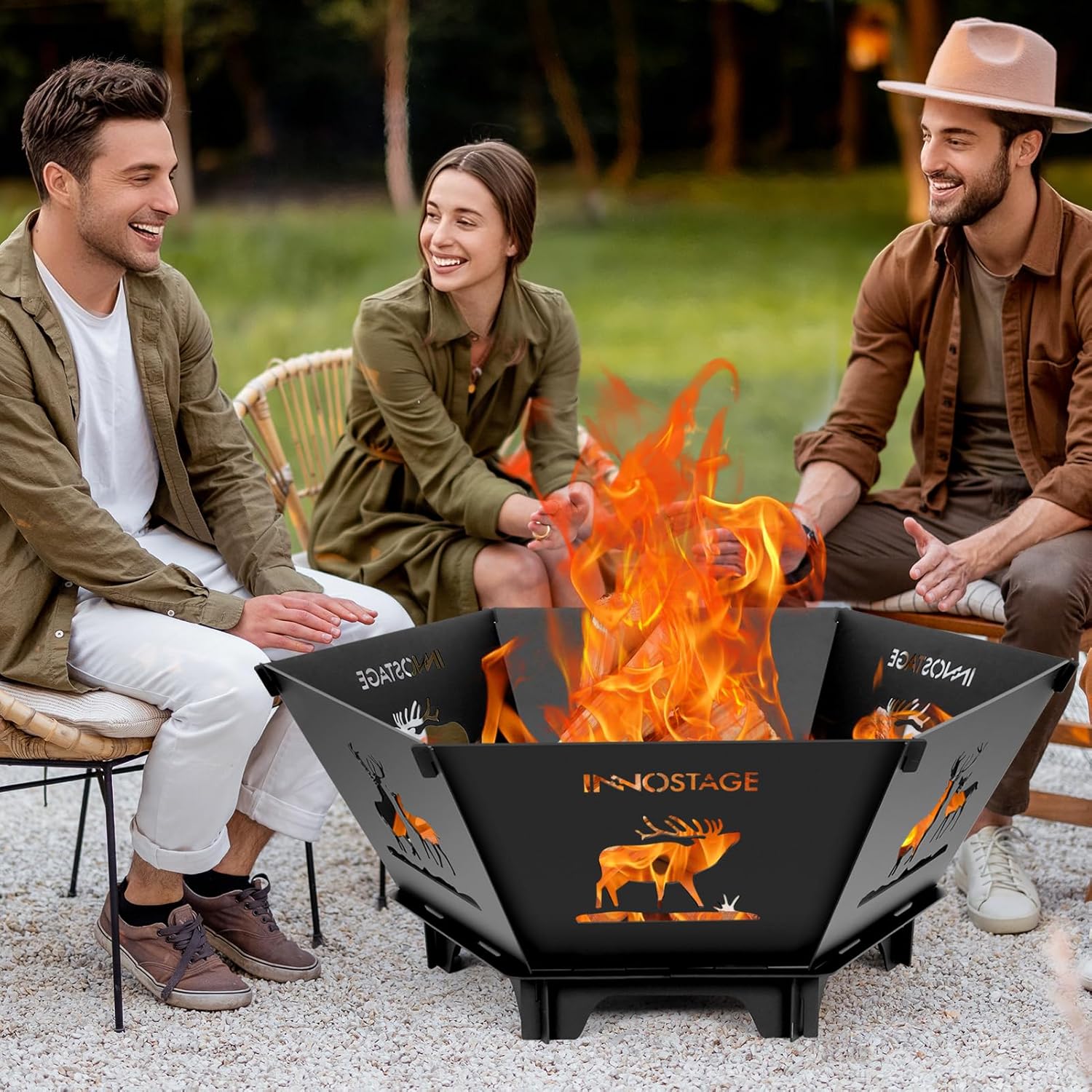 Fire Pit for Camping- 37.8 Inch Collapsible Firepit for Patio Outside Wood Burning Outdoor Indoor BBQ Picnic Foldable Fire Pits Bonfire of Backyard Patio with Portable Tote Bag