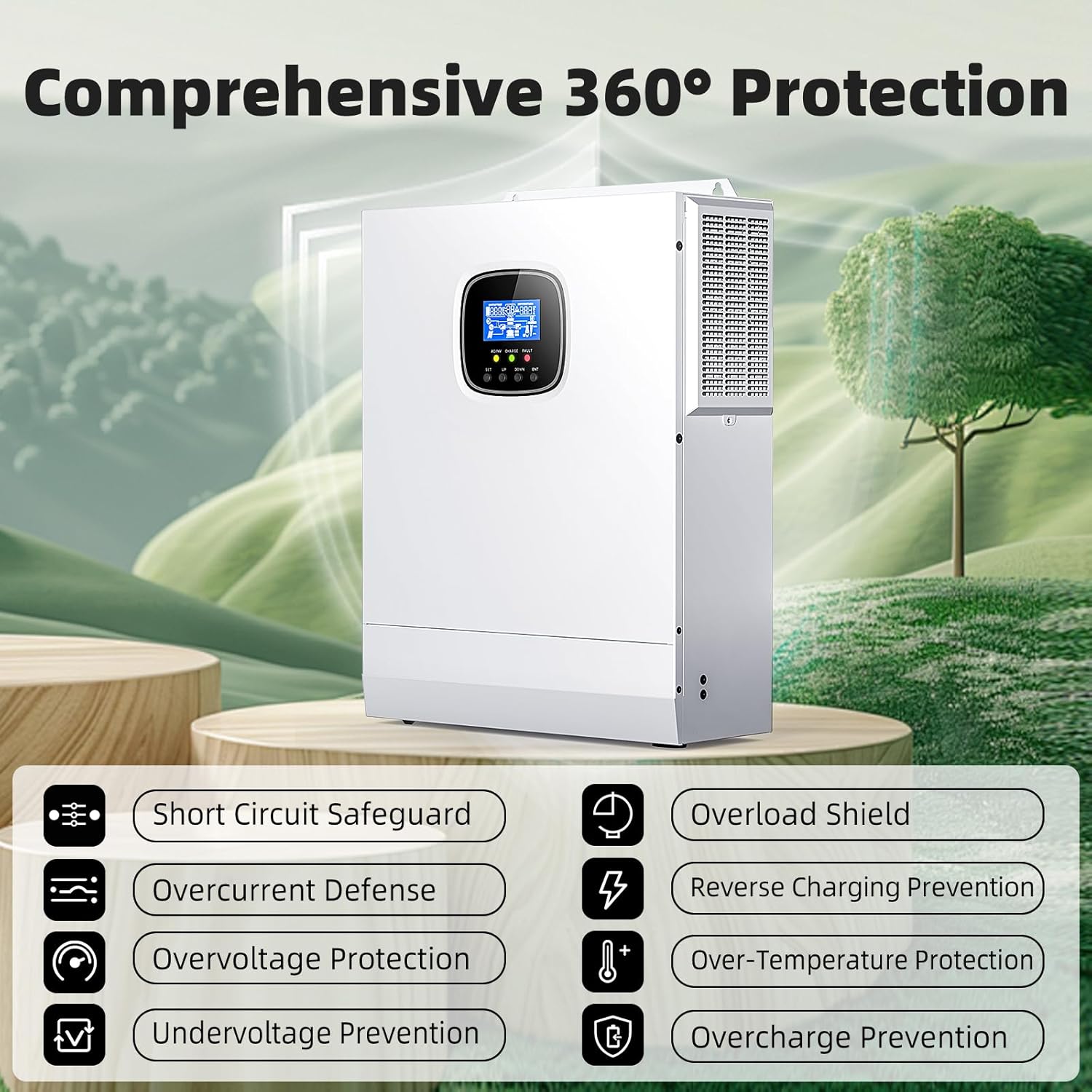 3000W Solar Inverter, 24V-110V/120V Pure Sine Wave Inverter, Built-in 60A MPPT Controller, Ideal for Homes, RVs, & Off-Grid Systems Work with Lithium, Lead-Acid, or Gel Batteries