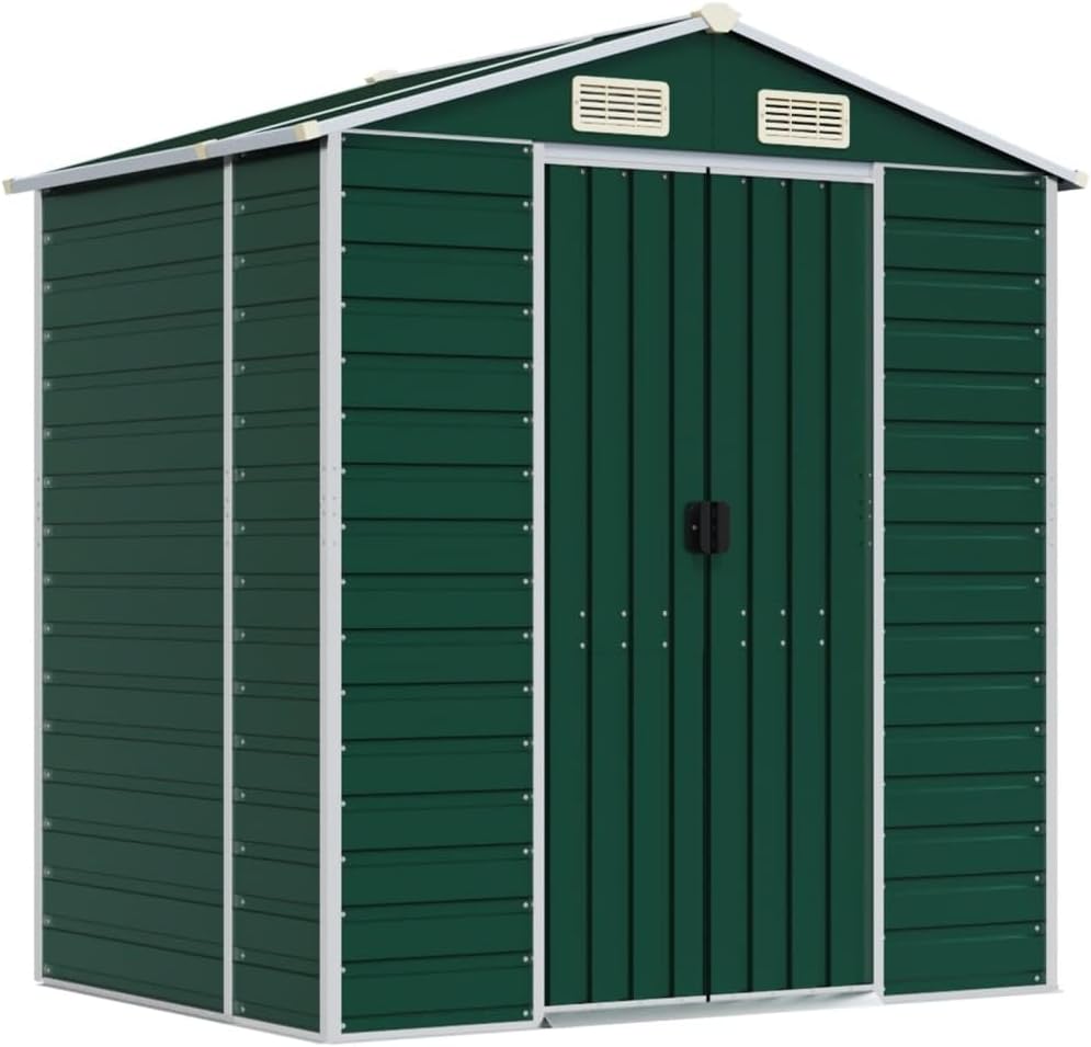 vidaXL Garden Shed - Green Galvanized Steel Storage - 75.2