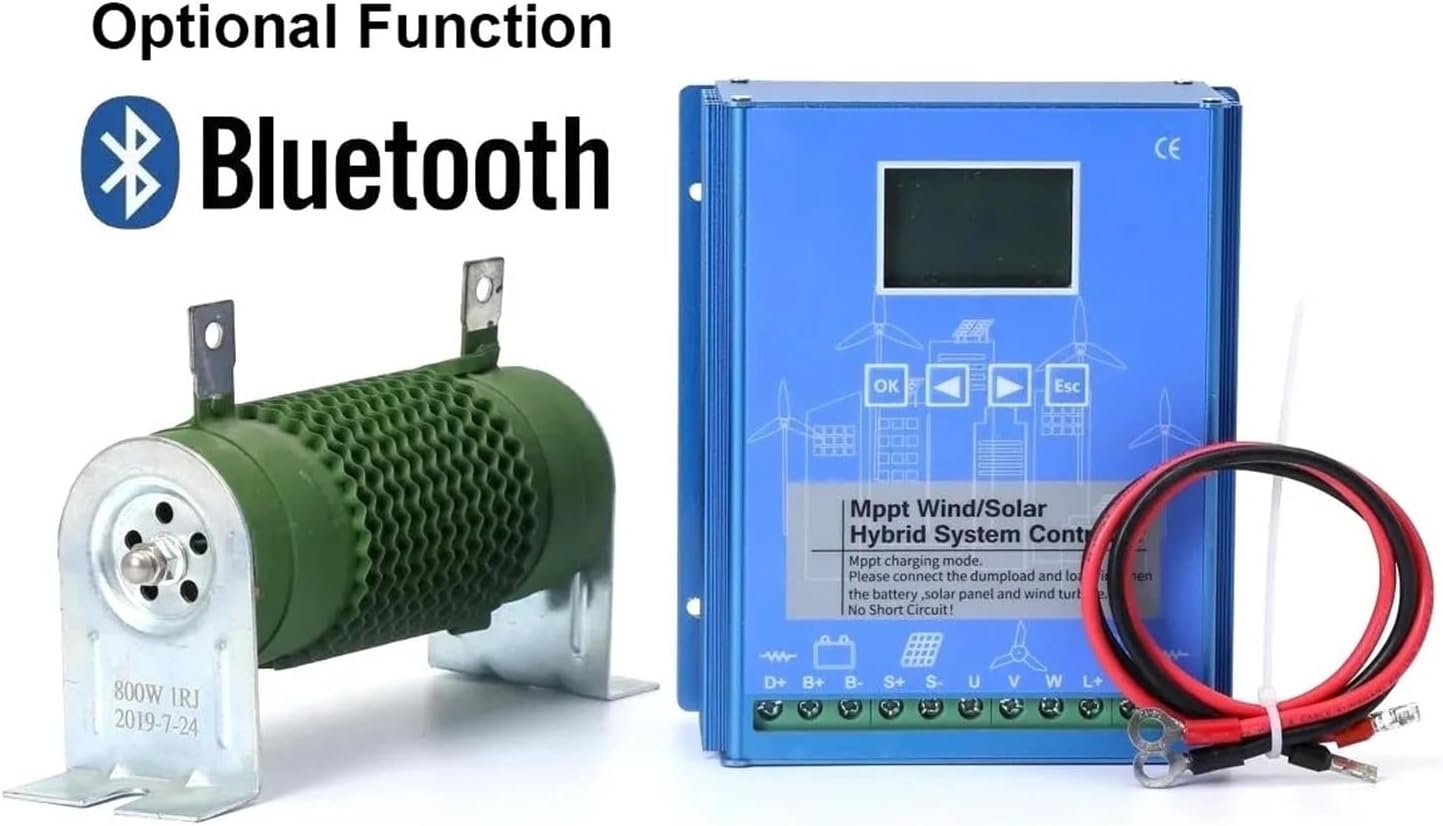Solar Controller, 2800W MPPT Wind Solar Hybrid Controller Boost Charr 12V 24V 48V Free Dump Load(Wind1KW Solar1KW)