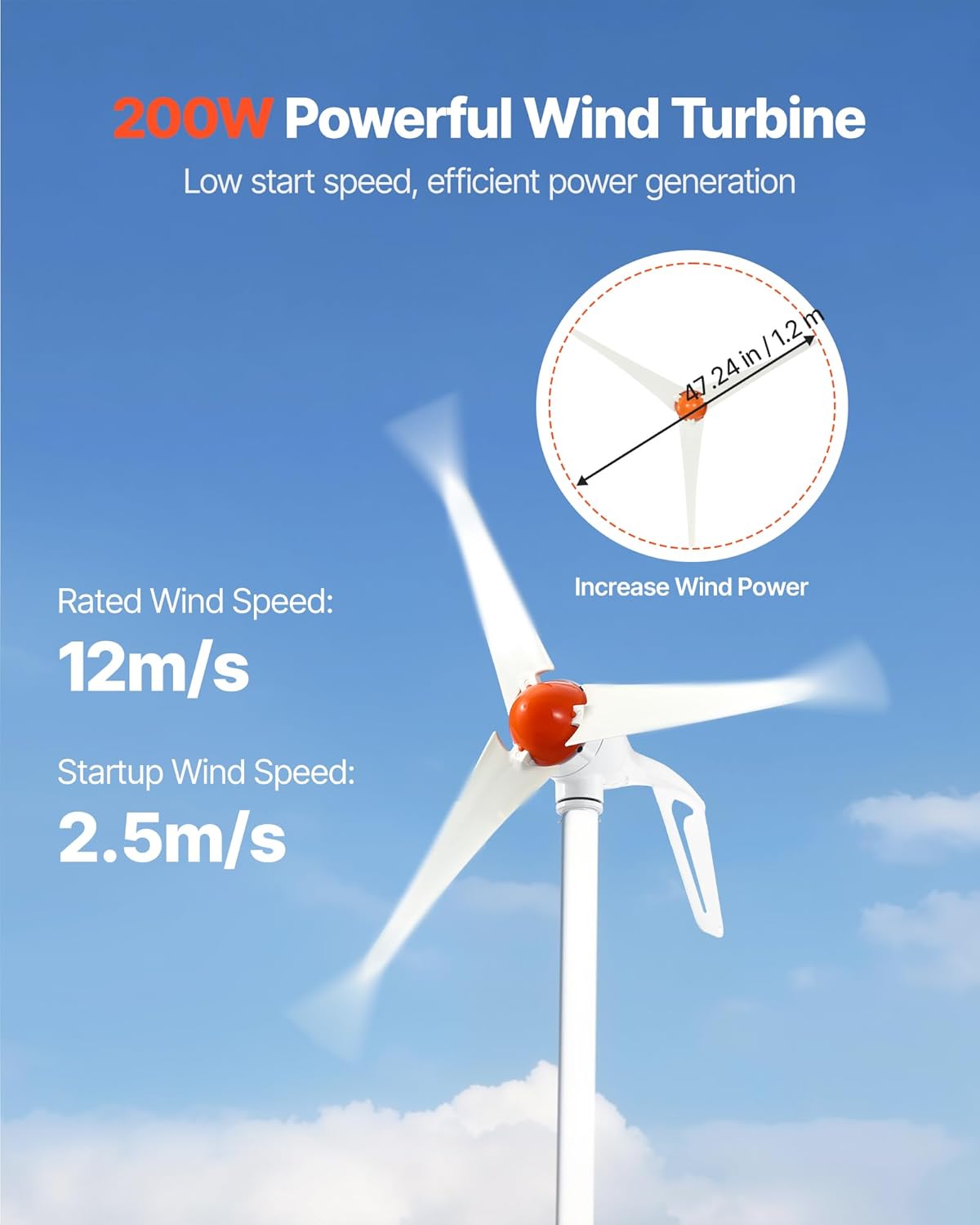 VEVOR 12V 400W Solar Wind Power Kit, 2PCS 100W Monocrystalline Solar Panels + 200W Wind Turbine + MPPT Wind/Solar Hybrid System Controller for Home RV Boat Camping Off-Grid Applications