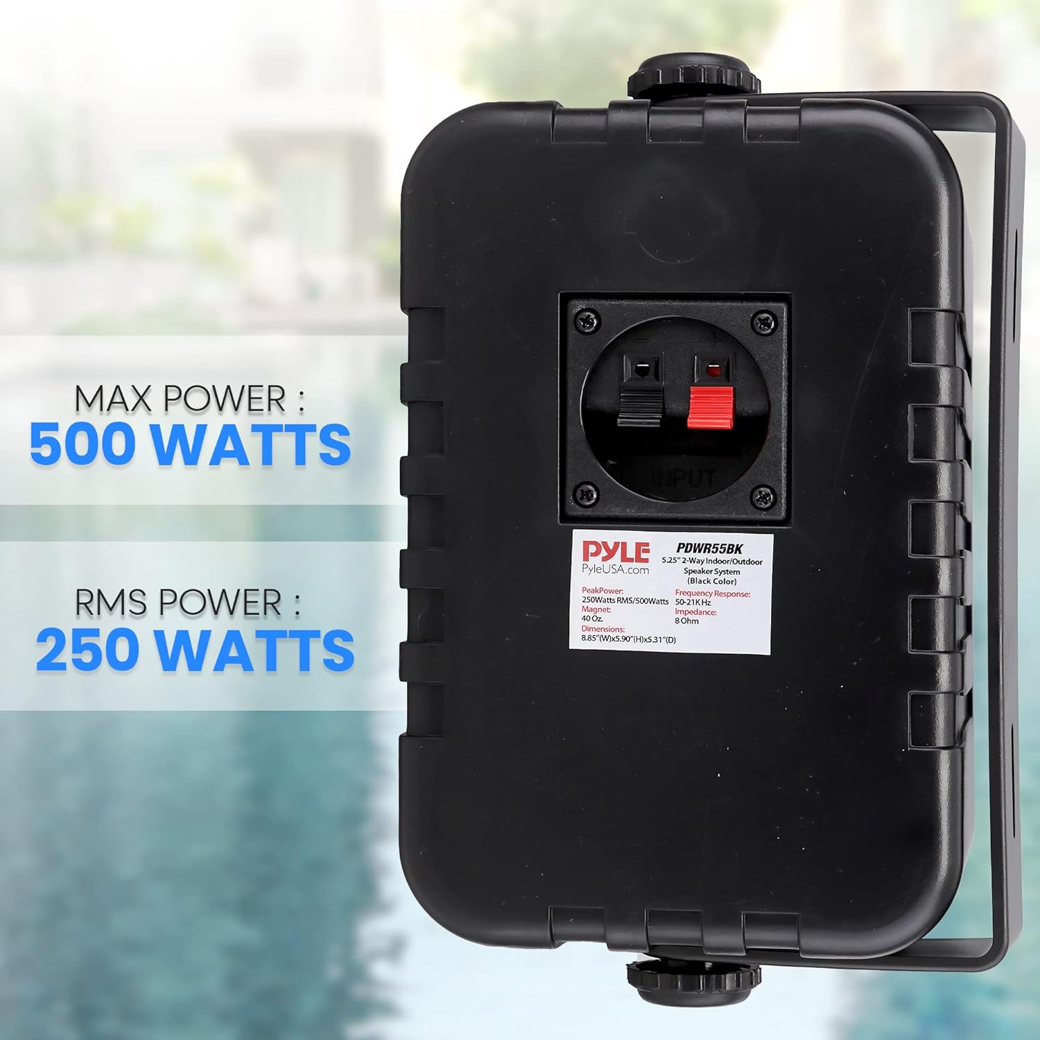 PyleUsa Indoor Outdoor Speakers Pair - 500 Watt Dual Waterproof 5.25” 2-Way Full Range Speaker System w/ 1/2” High Compliance Polymer Tweeter - in-Home, Boat, Marine, Deck, Patio, Poolside (Black)