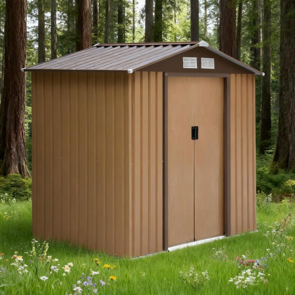 7' x 4' Outdoor Storage Shed, Garden Tool House w/Foundation Kit Vents