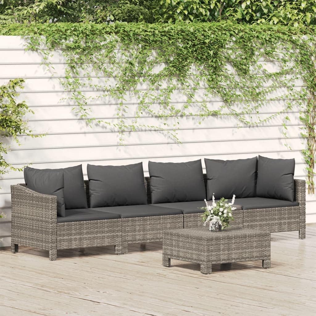5 Piece Patio Lounge Set with Cushions Gray Poly Rattan,Modern Outdoor Patio Rattan Lounge Set with Cushions for Garden Relaxation Patio Furniture, Outdoor Furniture Sets