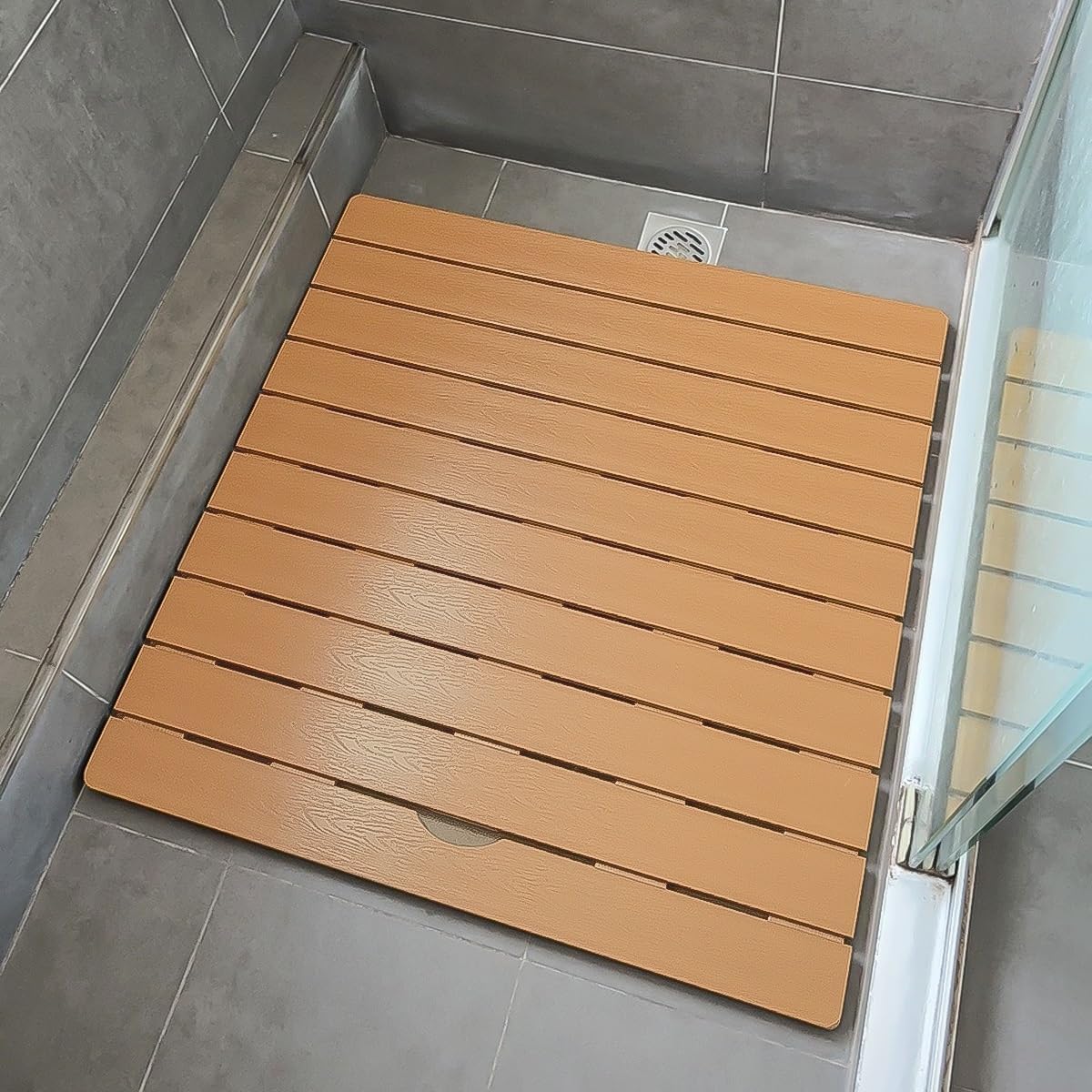 Wood Grain Shower Mat Non Slip Square Bathroom Mat, Floor Bath Tub Sturdy Mats for Inside Outdoor/Luxury Spa Home, Easy to Clean, Orange, 31x43in/80x110cm