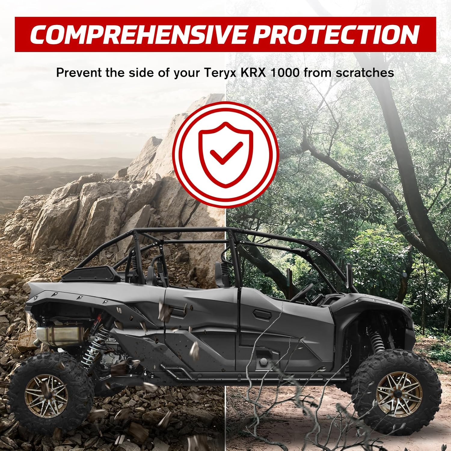 Nerf Bars Rock Sliders for Kawasaki Teryx KRX4 1000, Combined Side Bumper Brush Guard Side Steps Nerf Bars Tree Kickers for Kawasaki Teryx KRX 4 1000 2023-2025 Accessories(4 Seat)