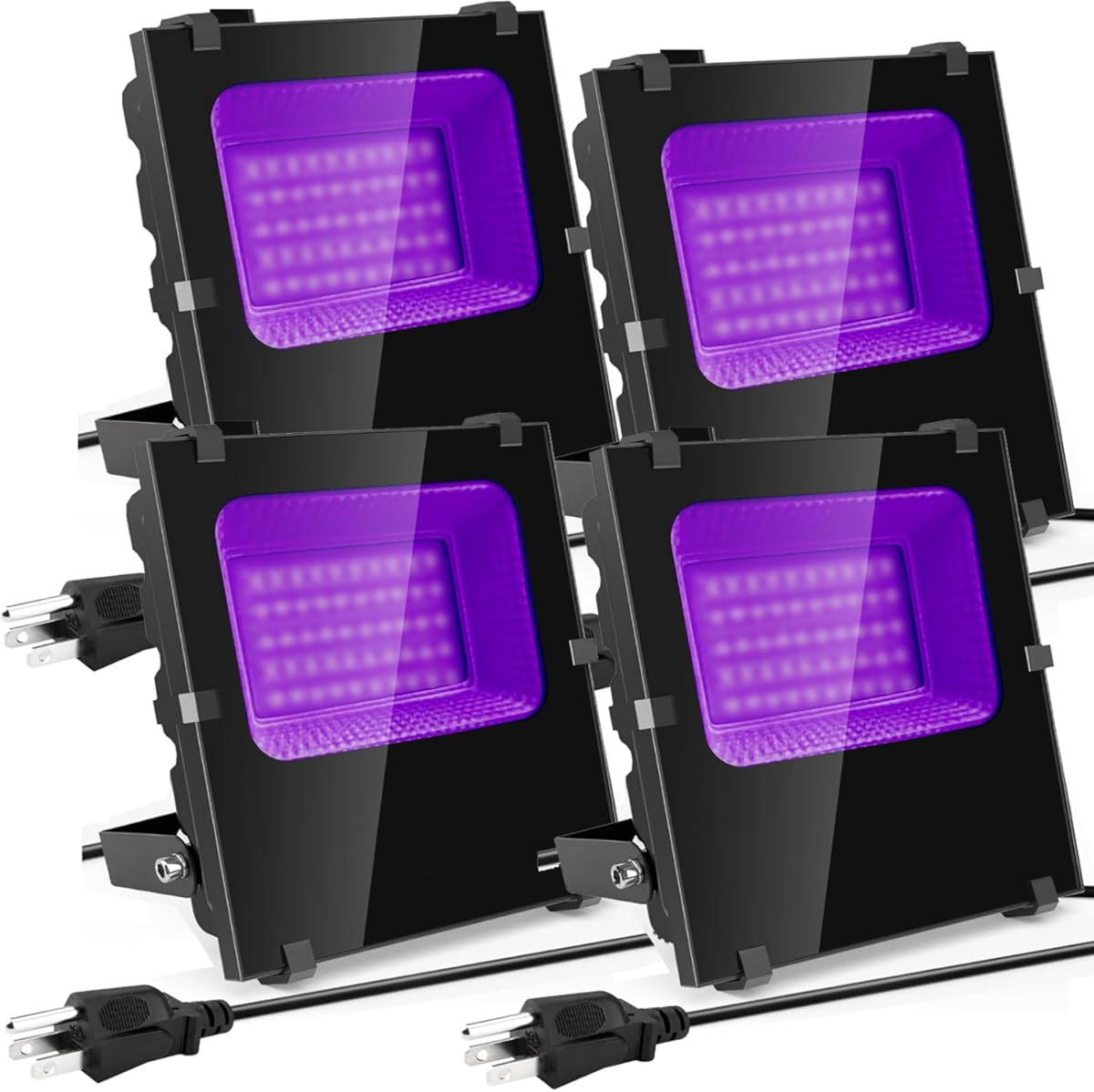 300W LED Black Lights Outdoor, High Power Black Light Flood Lights Waterproof IP66 Blacklight Flood Light 395nm Plug in Blacklight Spotlight for Glow Party Large Space, Halloween (4 Pack)