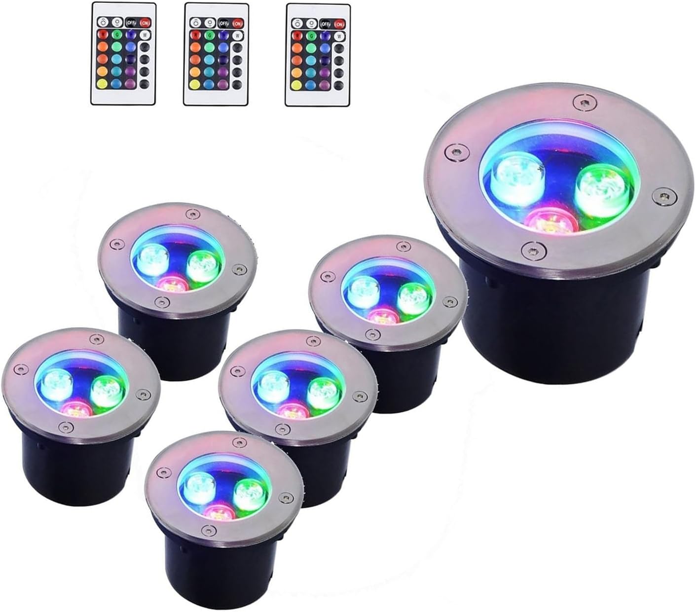 6PCS IP68 Waterproof 24V Color Changing Submersible LED Fountain Lamp Round Recessed Spotlight, RGB Underwater Pond Lights, Waterproof Underwater Light, for Garden Pool Illumination