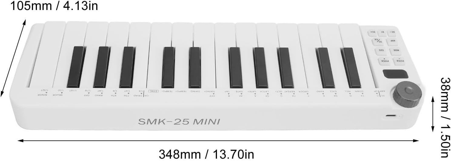 25 Sensitive Keys MIDI Keyboard Controller, Portable Design Rich Functionality with Wide Connectivity