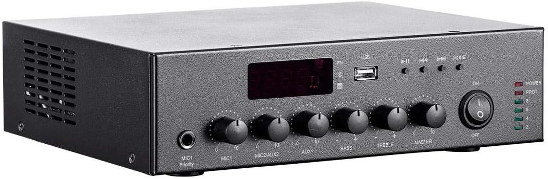 Monoprice Commercial Audio 60W 3CH 100/70V Mixer Amp - with Built-in Bluetooth Connection, Black