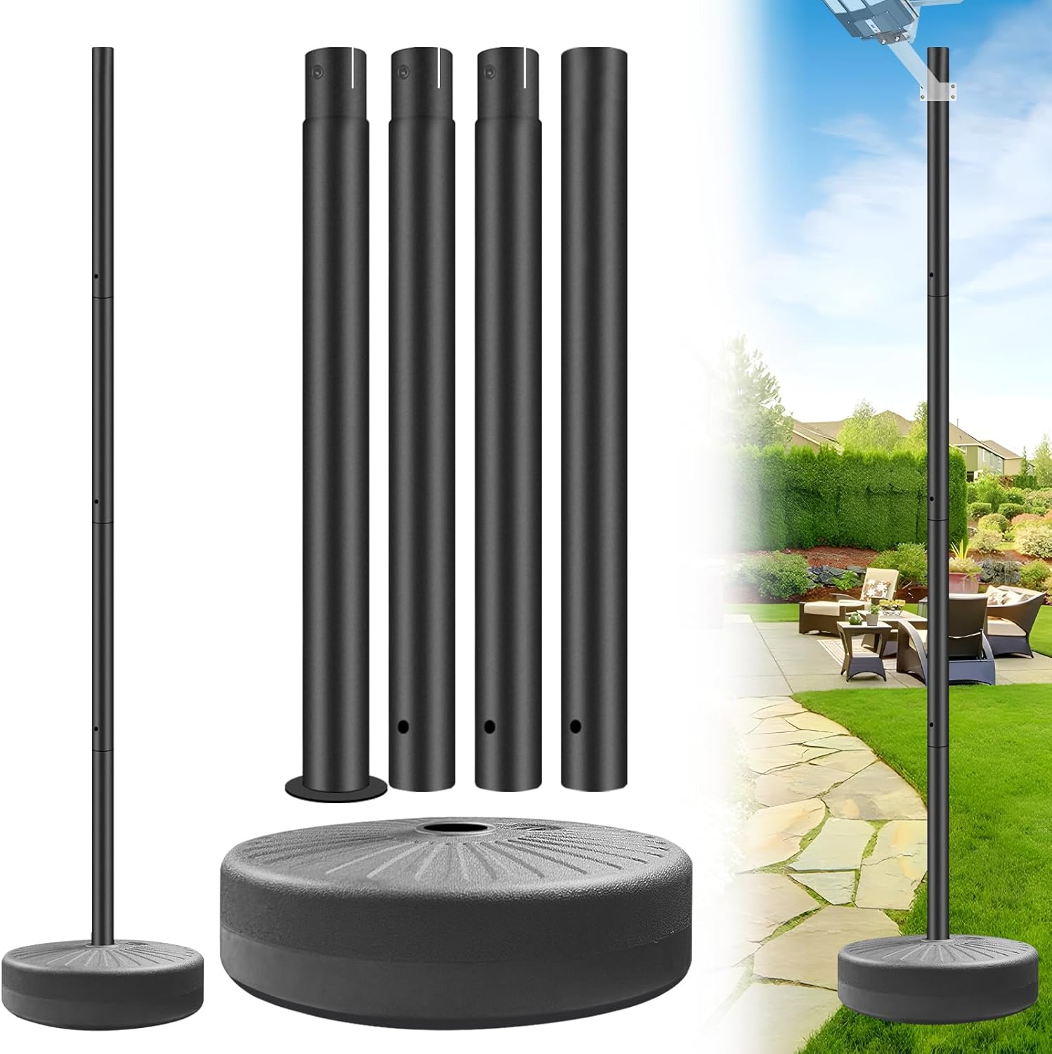 6.9 FT Street Light Pole | Detachable Water-Filled Base | Dia 2.36