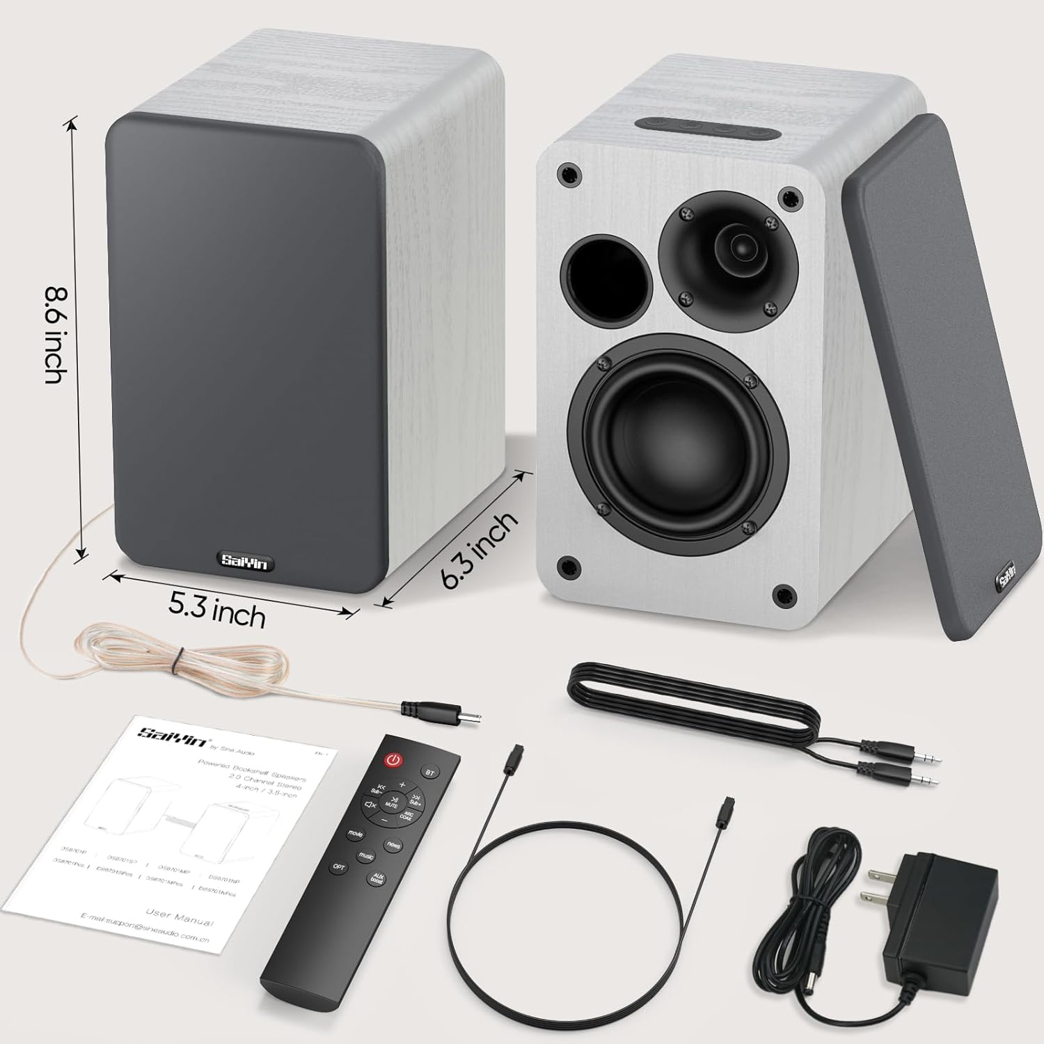 Saiyin Powered Bookshelf Speakers, 60W Record Player Speakers with 3.5 Inch Woofer, Bluetooth 5.0 Stereo Speakers with Optical/AUX/TV-ARC Connection for Gaming Monitor, Turntable, PC, TV