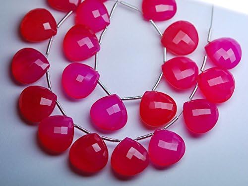 3 matched pair, quality,pink chalcedony faceted heart shape briolettes 14mm