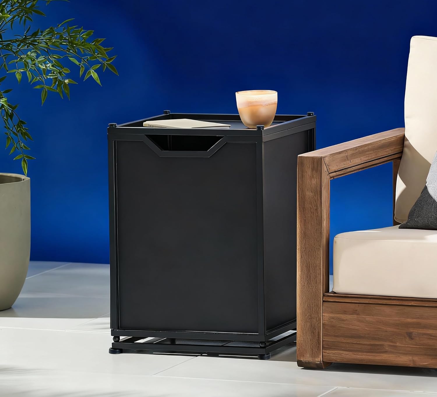 Matte Black Outdoor Propane Fire Pit Tank Holder Side Table - Storage for 20 Pound Propane Tanks, Compatible with Gas Pits and Fire Pit Tables, Lightweight Portable with Side Handles for Patio