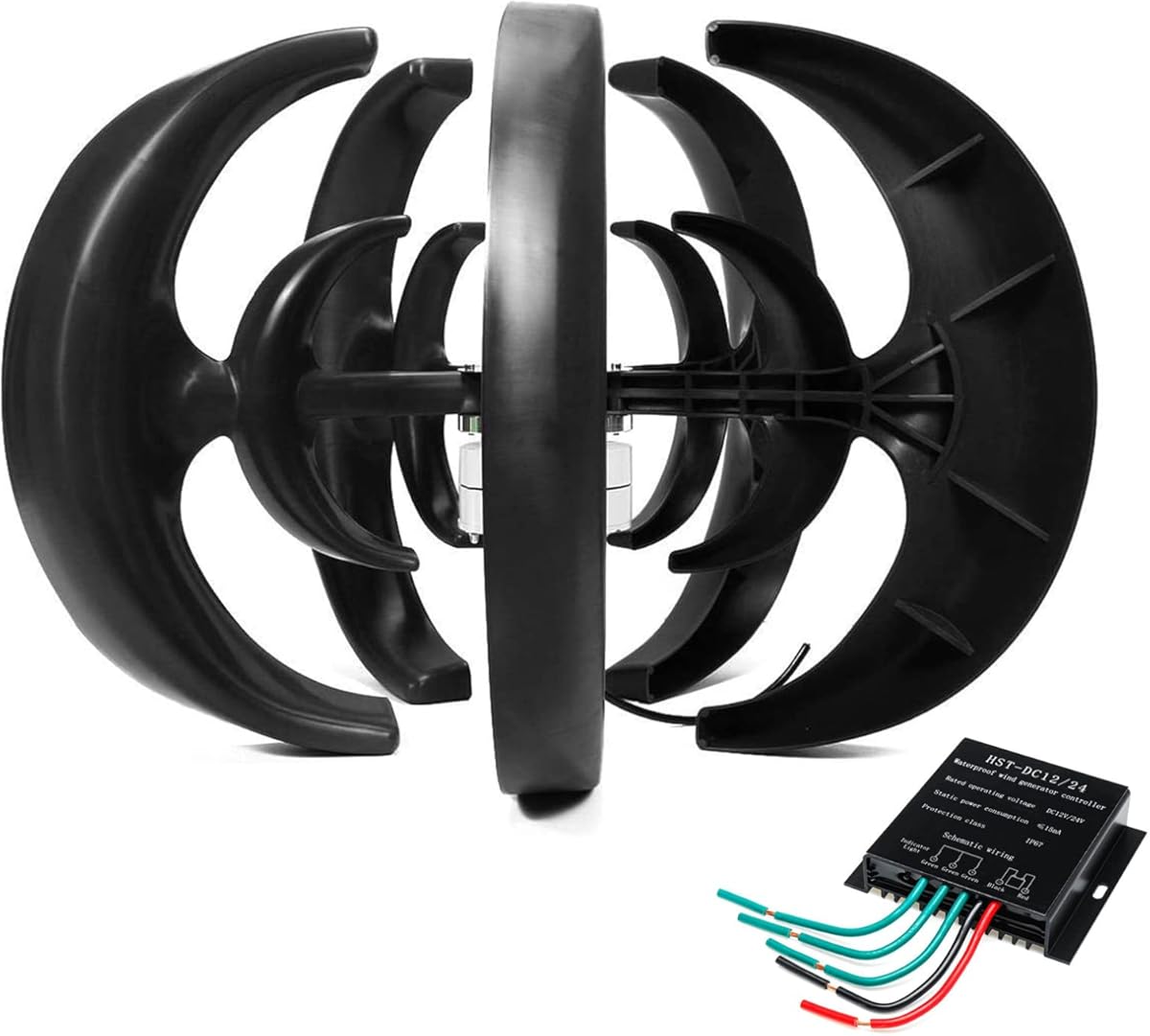 12V 24V Vertical Axis Wind Turbines Generator, 5 Blades Motor Kit Windmill Energy Charge Turbines for Home Camping-Black,6000W-9000W