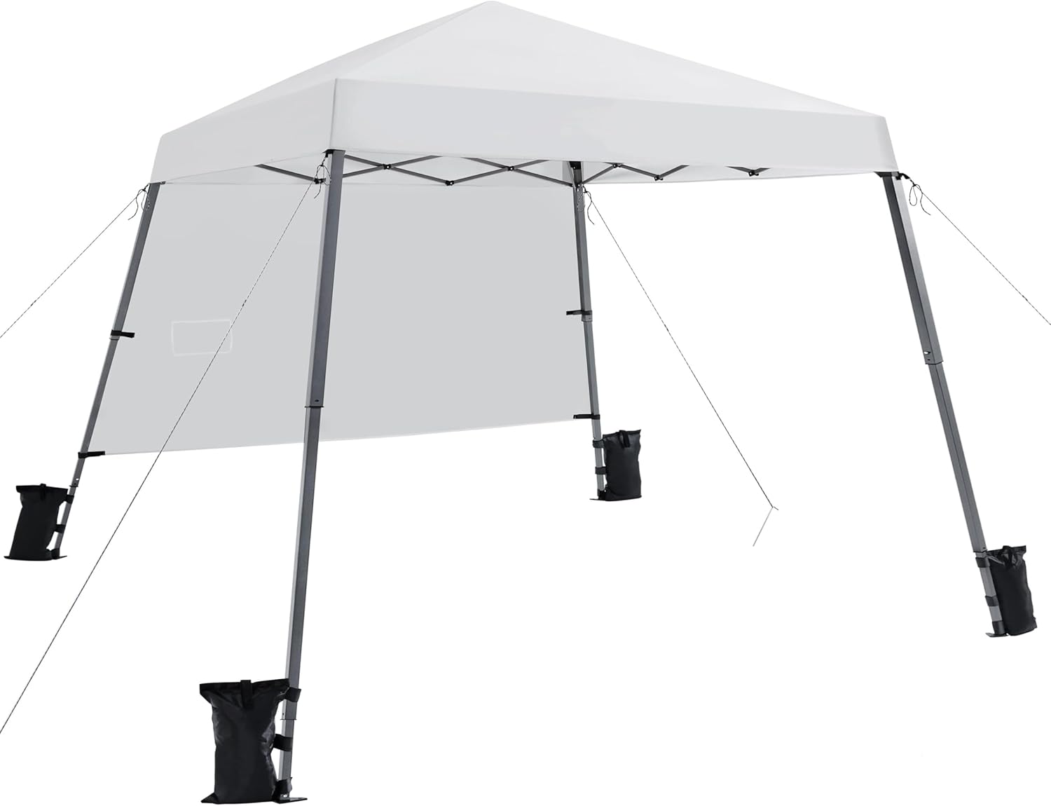 Yaheetech Pop Up Canopy Tent with Backpack, 10x10 Base Portable Easy One Person Setup Folding Shelter Compact Lightweight Slant Leg Canopy with 1 Sidewall, 8x8 Top, Silver-Coated White