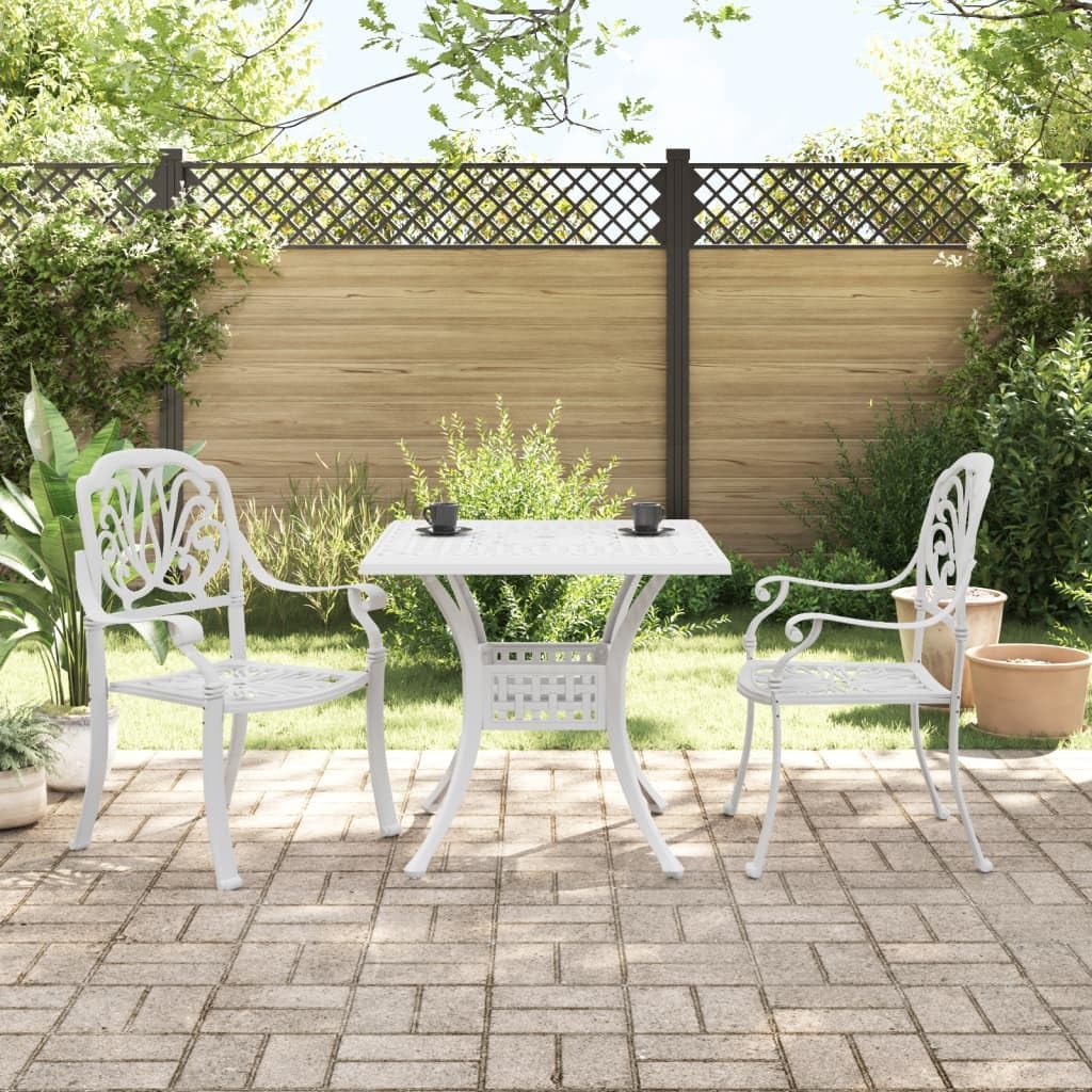 3 Piece Bistro Set White Cast Aluminum,Elegant and Durable Cast Aluminum Patio Bistro Set for Outdoor Enjoyment Patio Furniture Sets, Outdoor Furniture Sets