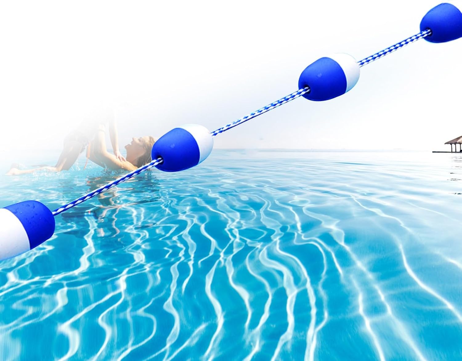 Swimming Pool Safety Divider Rope and Float Line, White Blue Rope Float Buoy Kit/Pools Watershed to Divide Deep Water & Contest, with Hooks Hardware(1m (3.3ft))