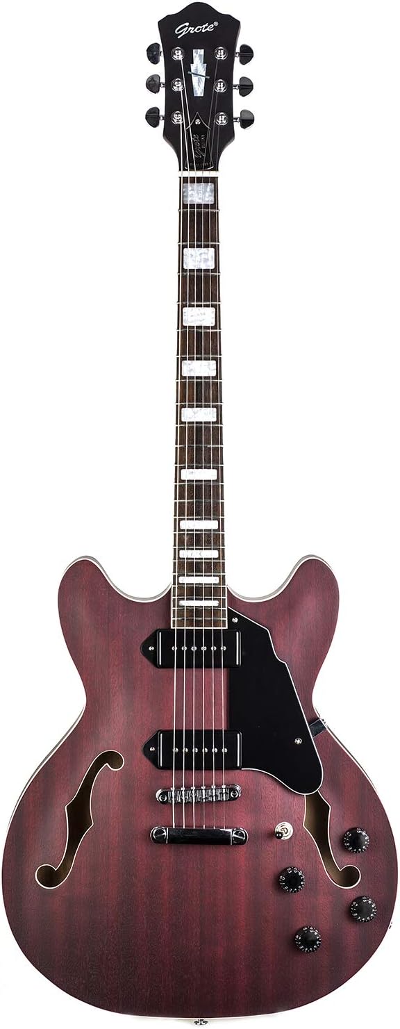 Electric Guitar Semi-Hollow Body Guitar Matte Finished ，Dual Coil Humbuck pickup， RD-100 Jazz Guitar with F-Hole,Maple neck,humbucker Pickups (GT335-04-red)