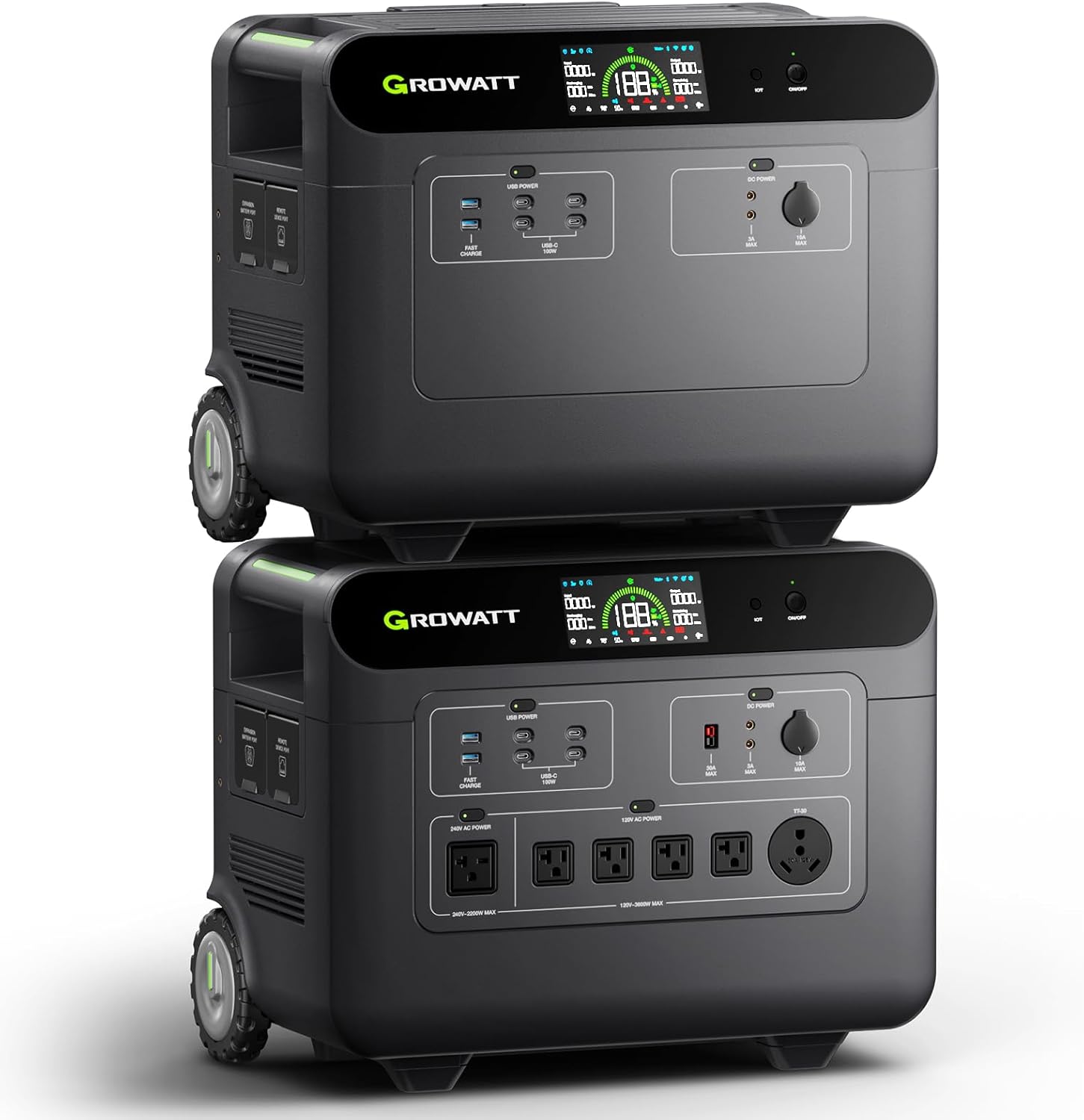 GROWATT HELIOS 3600 Portable Power Station and BP3600 Expansion Battery,7372Wh LiFePO4 Batteries 120V/240V 3600W AC Outpu Solar Generator for Home Backup, RVs, Power Outages, and Outdoor Camping