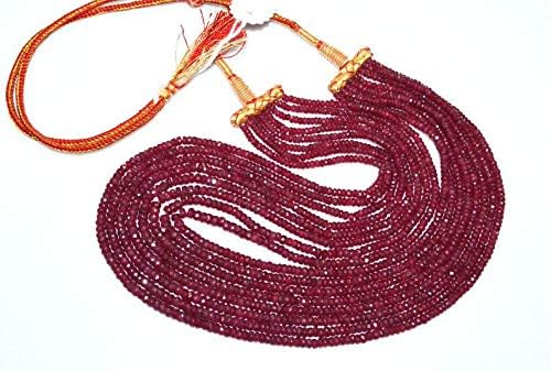 8 lines natural corundum dyed ruby rondelle faceted beads multi layered necklace-ruby necklace, 3.25-4.5 mm