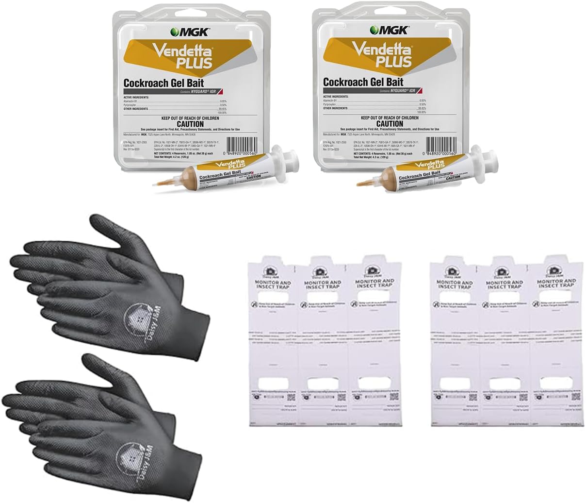 Vendetta Plus Cockroach Gel Bait - Pack of Two + 2 Pair of Gloves and 6 Insect Monitors