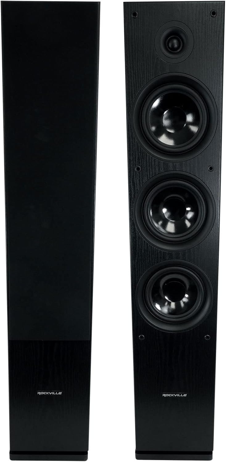 Rockville RockTower 68B 6.5-in Black 3-Way 500-Watt Peak / 125-Watt RMS Home Audio Tower Speakers with Dual Woofers, Passive 8 Ohm, 2-Piece