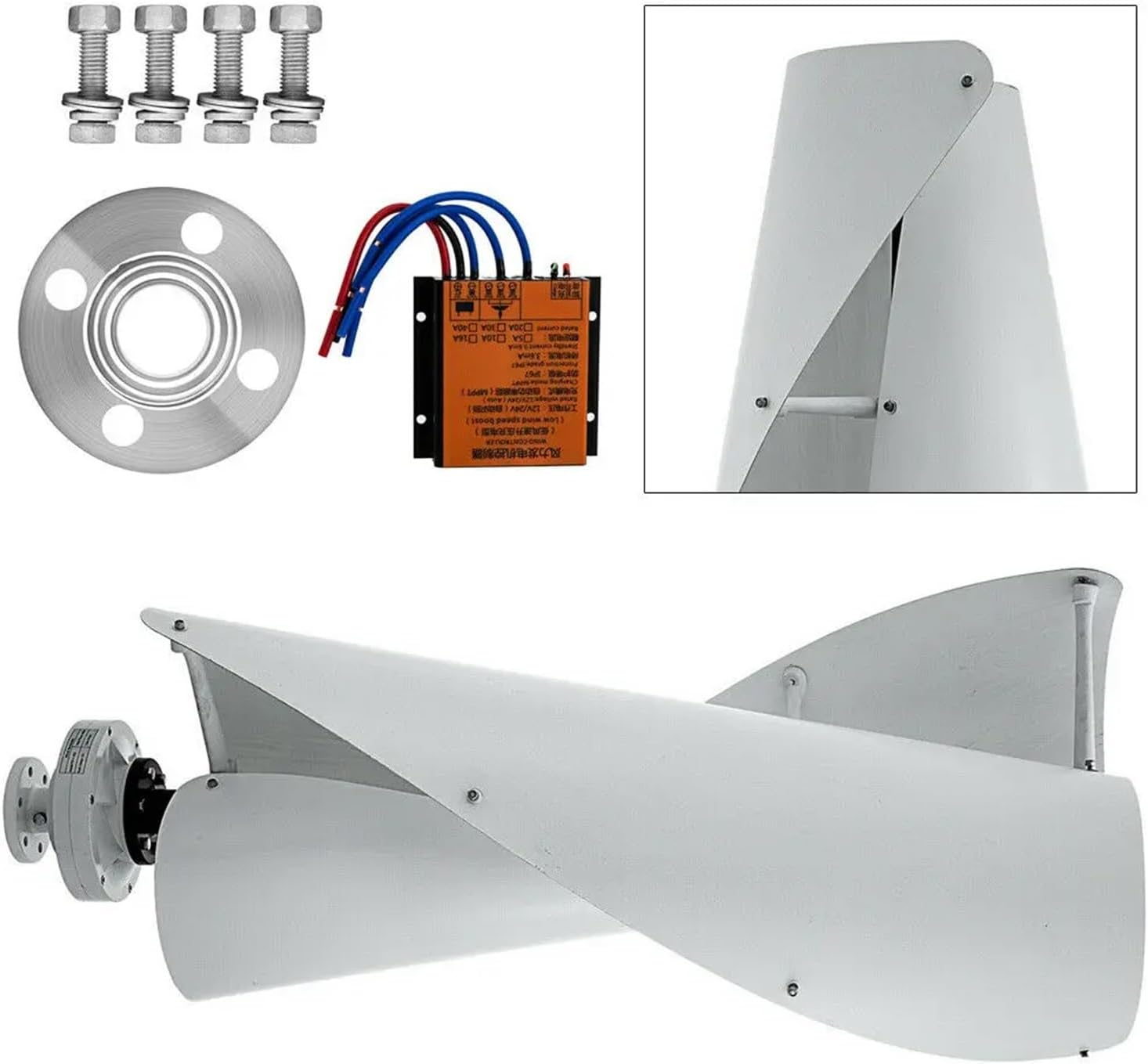 Vertical Wind Turbine Generator 3kw 4kw 6kw Vertical Axis Permanent Wind Turbine 12v 24v 48v with MPPT Control Low Starting Speed for Home(White,12V_5000W)