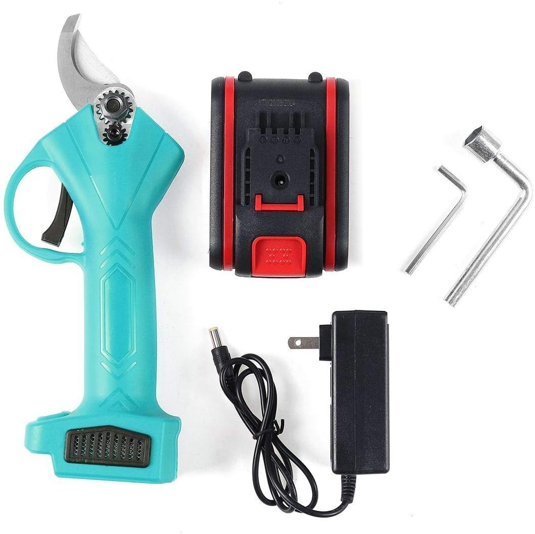 21V Wireless Electric Pruning Pruner Scissors 25Mm Shears Garden Pruner Branch Branches Cutter Cutting Tool Garden Or Lawn (Red 2 Batteries) (Green 2