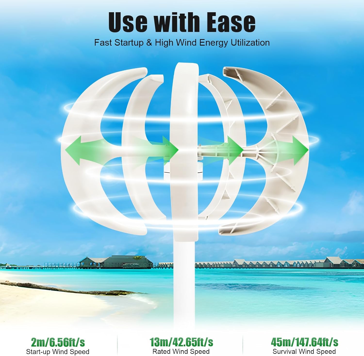 Wind Turbine Generators Kit, 12V 600W Lantern Wind Turbine Generator, 5-Blade Vertical Axis Wind Turbine Generator with Controller, Suit for Home, Camping & Boat Use