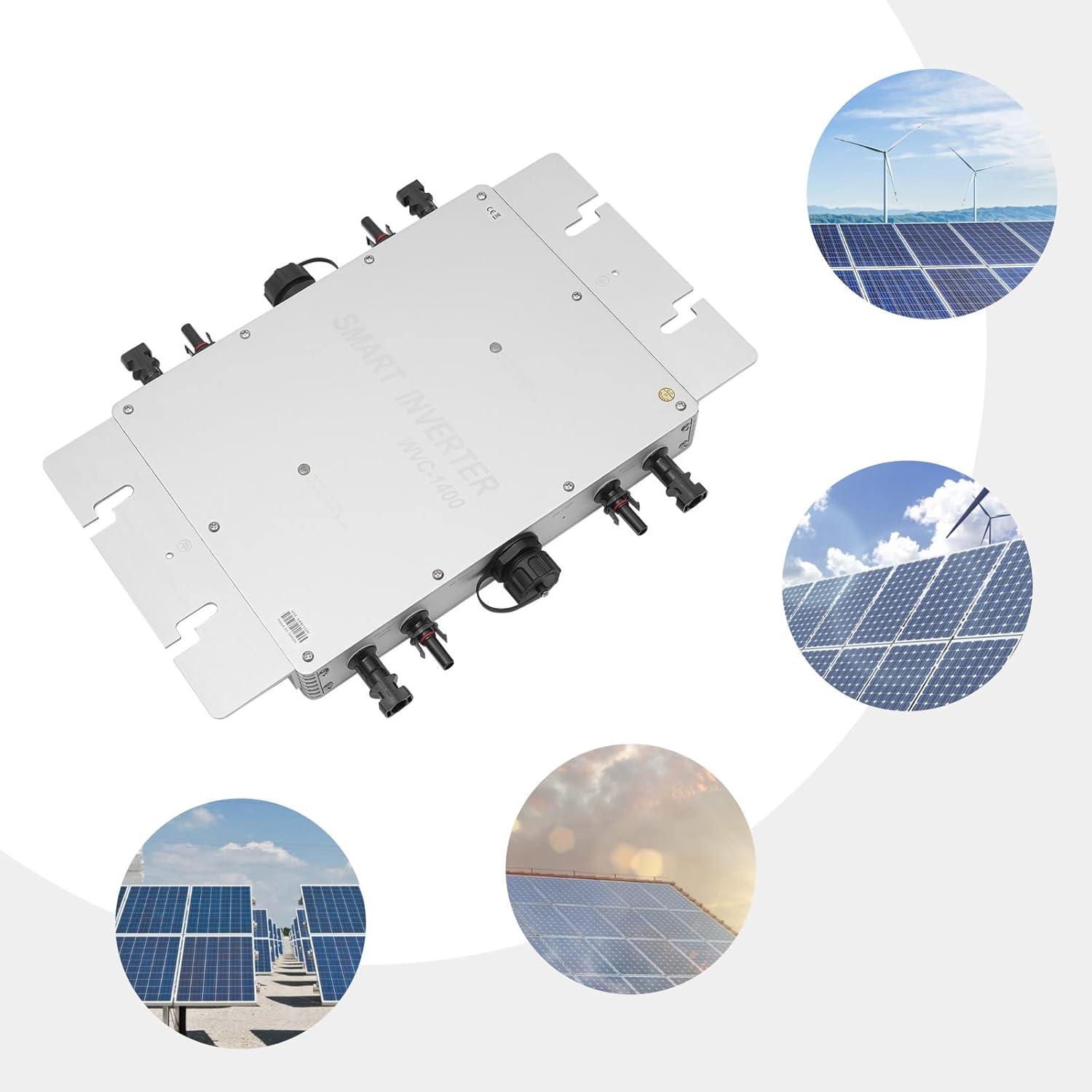 1400W Solar Grid Tie Micro Inverter, 110V Stackable Pure Sine Wave Inverter with 32 bit DSP and LCD Display, IP65 Waterproof for 30V 36V Solar Panel (Silver)