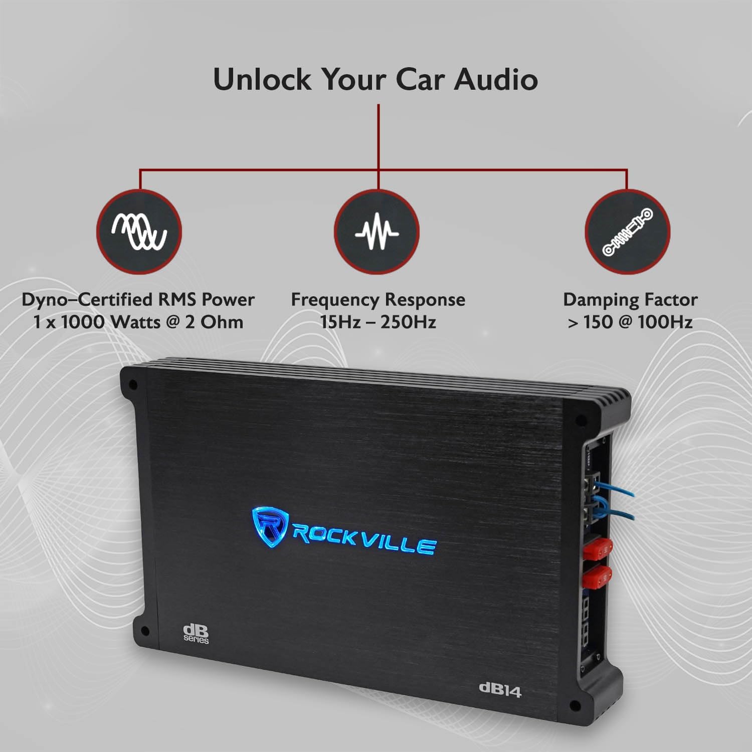 Rockville dB14 Mono Car Amplifier, 4000W, Class-D, Dyno-Certified, Subsonic Filter, EQ, Crossover, Bass Remote, Perfect for Subwoofers, and Car Audio