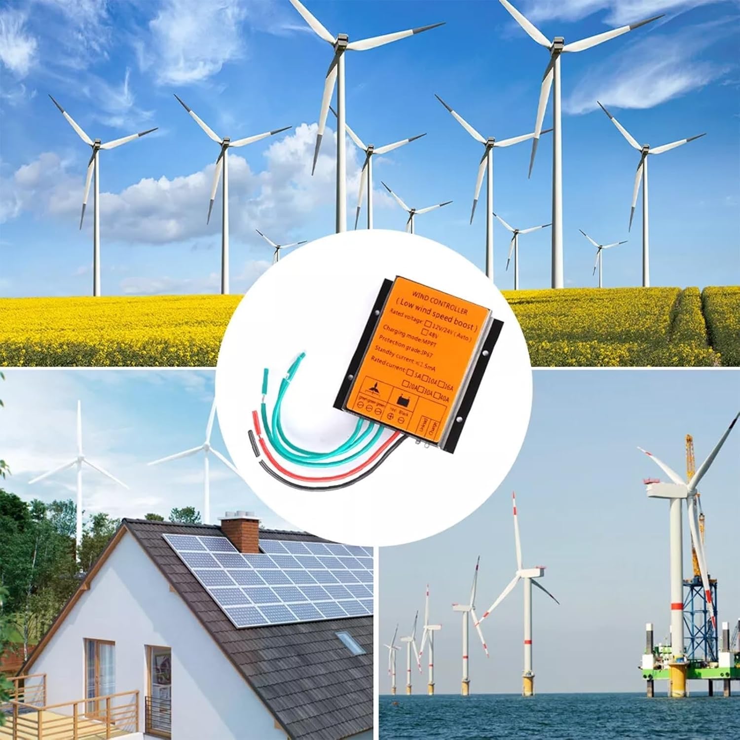 Wind Turbine Generator Kit 1000W 12V 24V 48V Helical Magnetic Suspension Axis Vertical Axis Breeze Start Hybrid Solar Wind Energy System For Industrial Pavilion Green(48V)