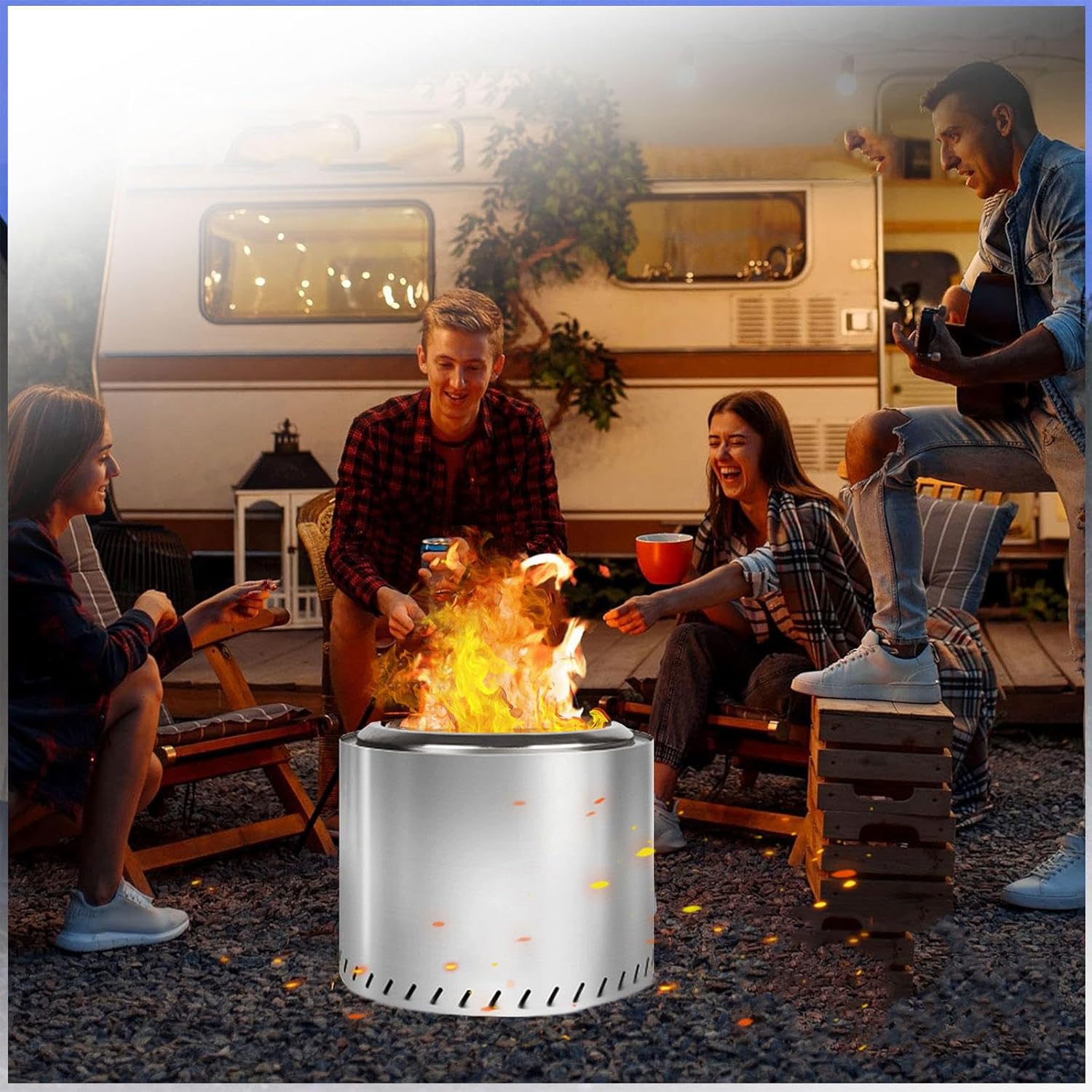 Smokeless Fire Pit 19.4 Inches Outside, Fire Pit Durable Stainless Steel for Wood Burning, Smokeless Fire Pit with Removable Ash Pan