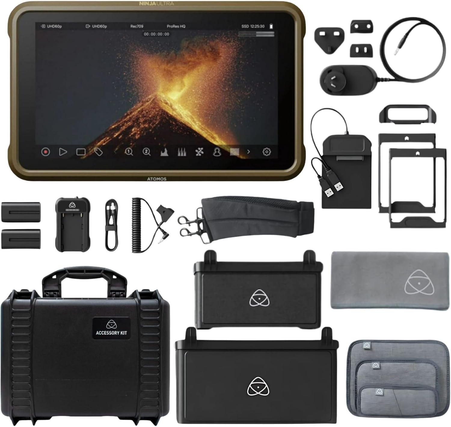 Atomos Ninja 5.2-Inch Touchscreen 1000nit HDR Monitor-Recorder for DSLR and Mirrorless Cameras Bundle with Universal Accessory Kit (2 Items)