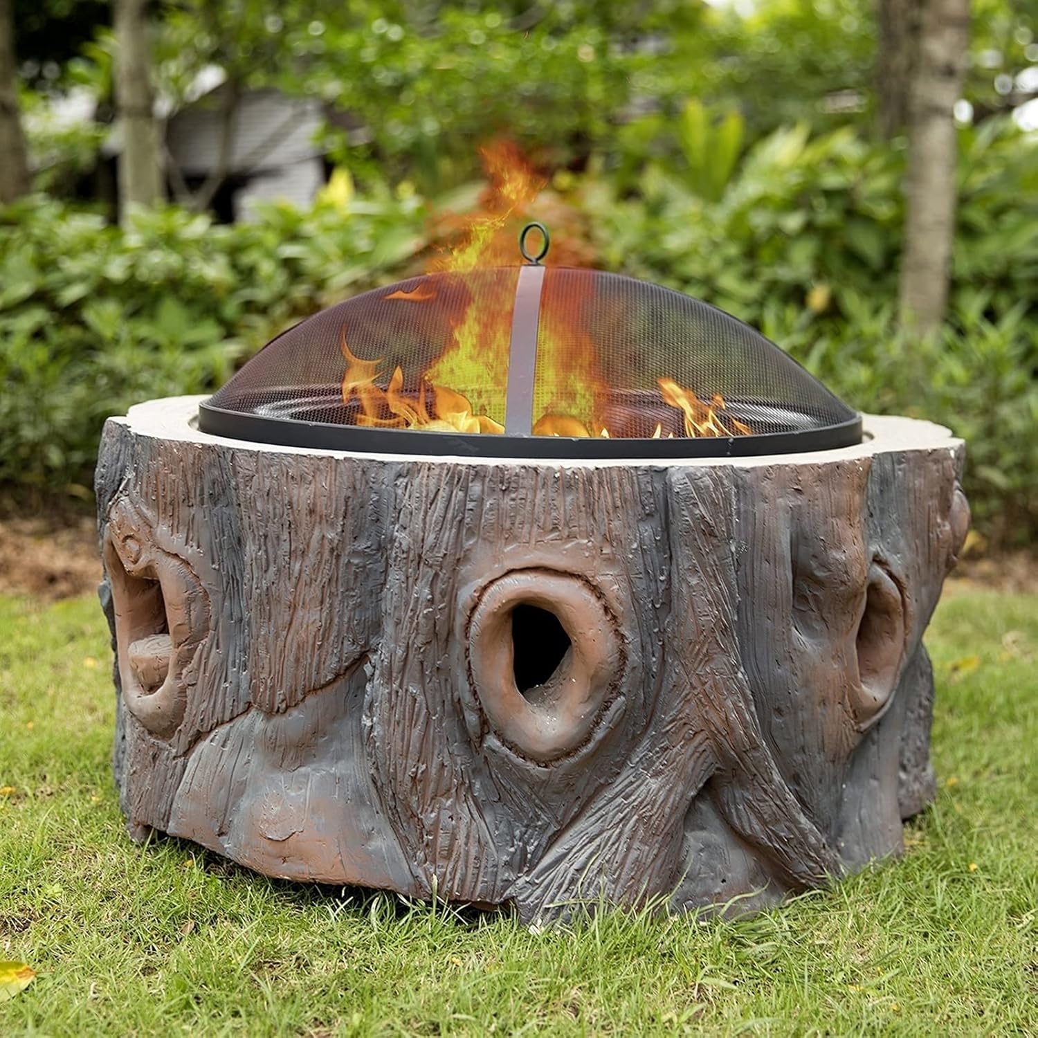 Fire Pit Outdoor Wood Burning fire Pit, with mesh Sparkle Screen Cover, Terrace and Backyard Decoration, Suitable for Camping and Picnic